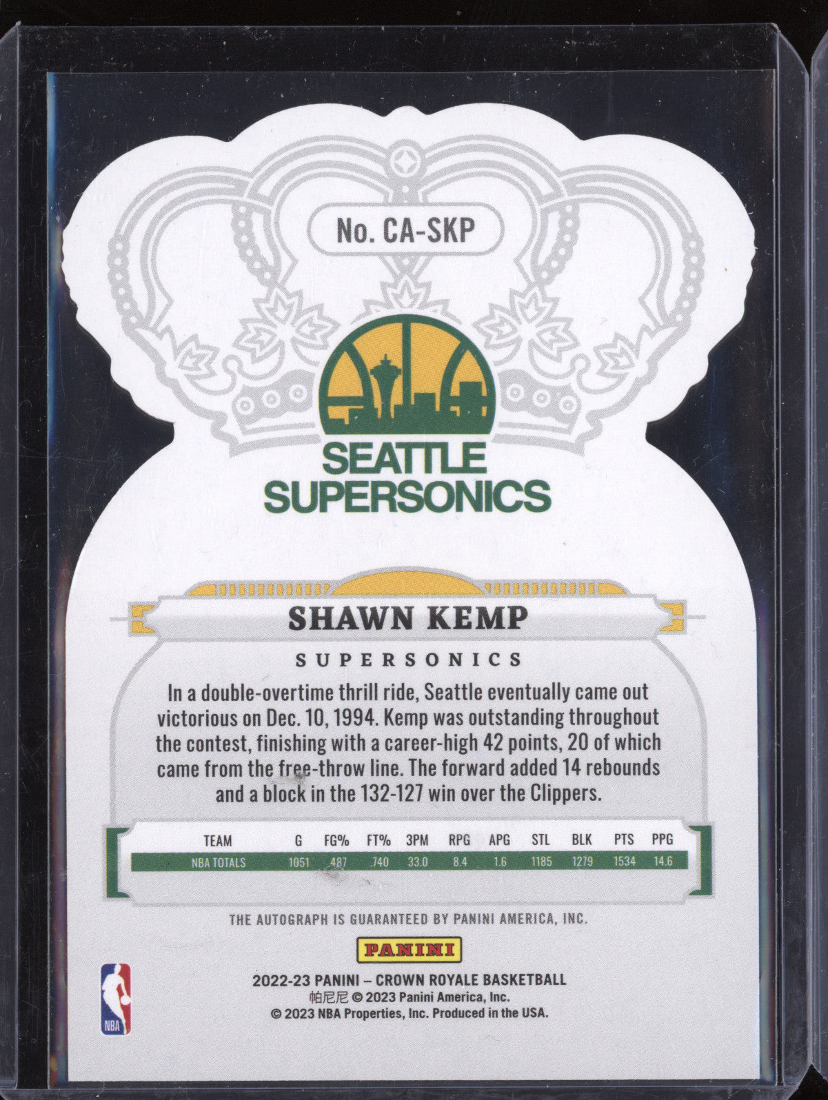 Shawn Kemp 2022-23 Panini Crown Royale CA-SKP Crown Autograph Asia Red 15/18