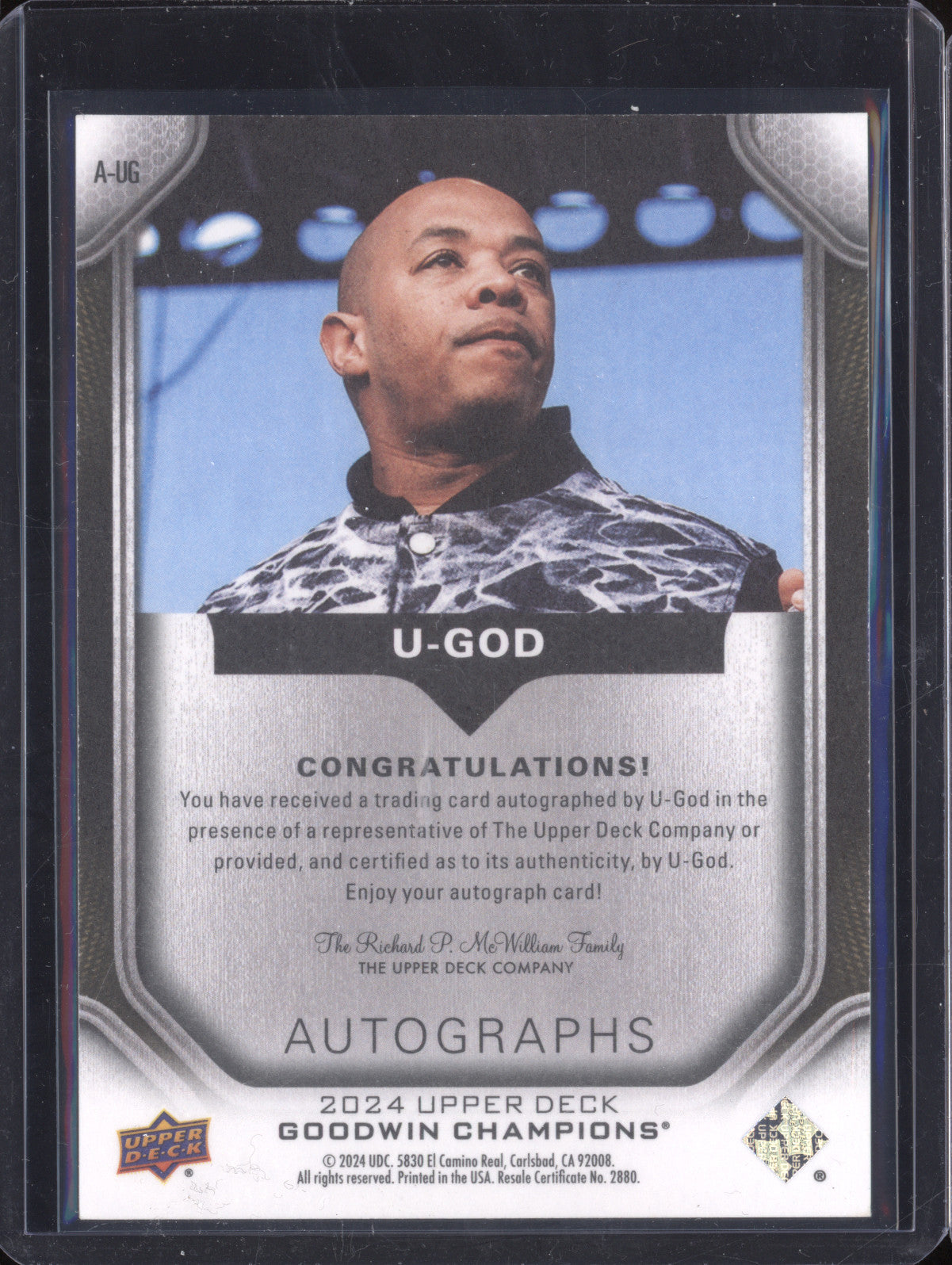 U-God 2024 Upper Deck Goodwin Champions A-UG Incription Auto