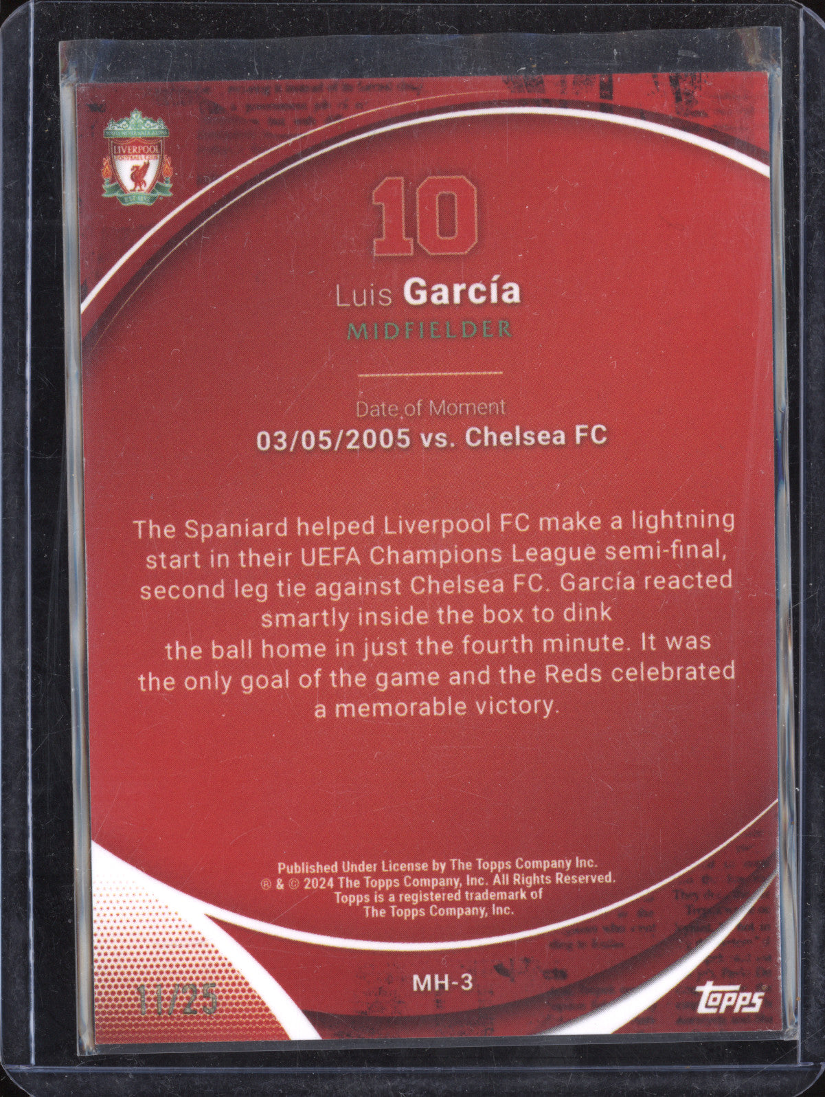 Luis Garcia 2023 Topps Liverpool Chrome MH-3 Making History Orange Xfractor /25