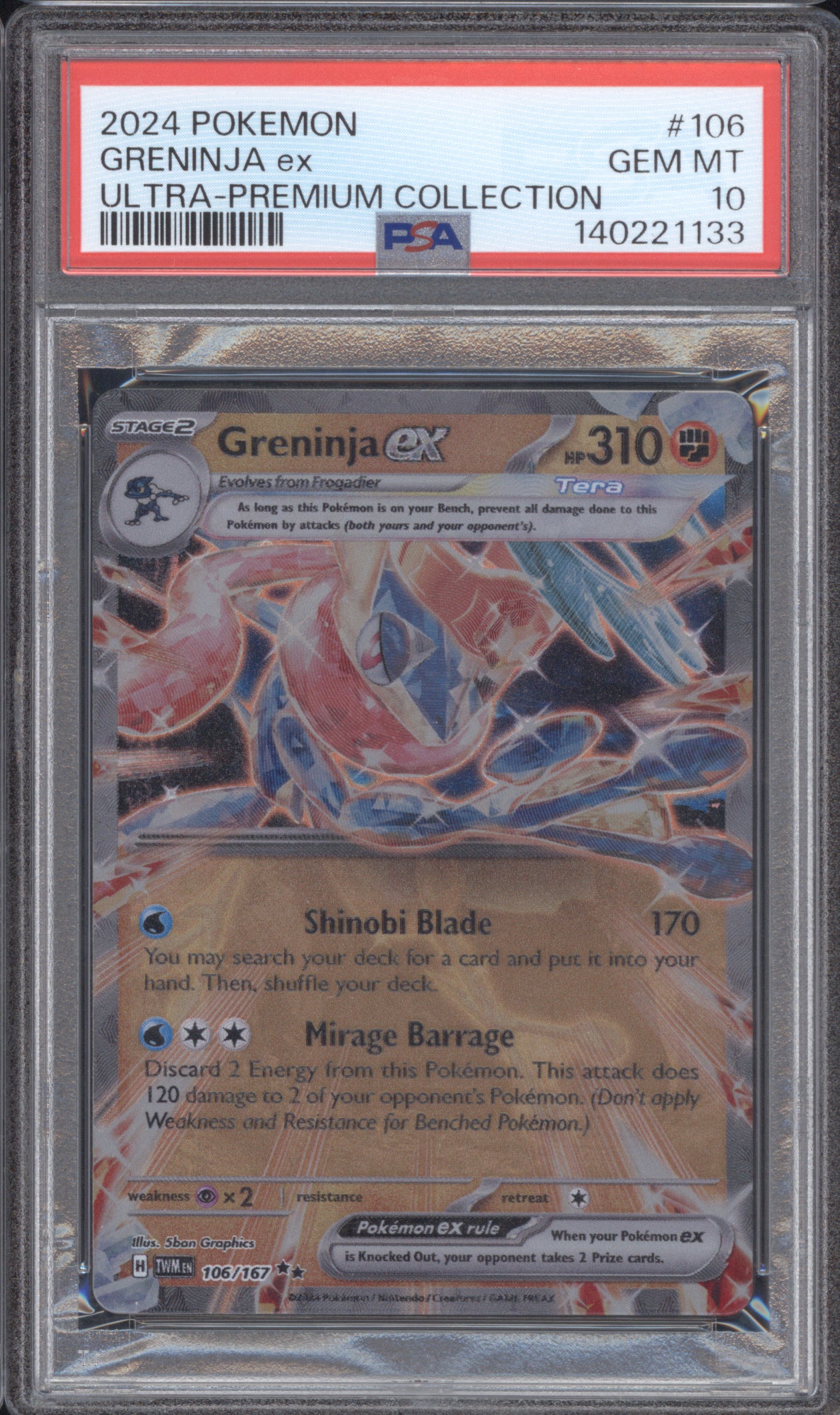 Greninja ex 2024 Pokemon Ultra-Premium Collection 106/167 Metal Promo PSA 10