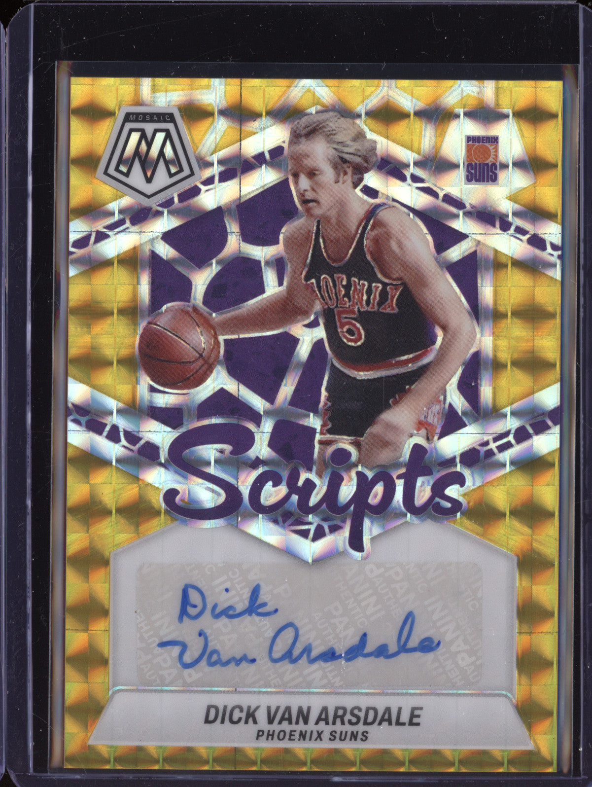 Dick Van Arsdale 2023-24 Panini Mosaic MS-DVA Scripts Auto Gold 9/10