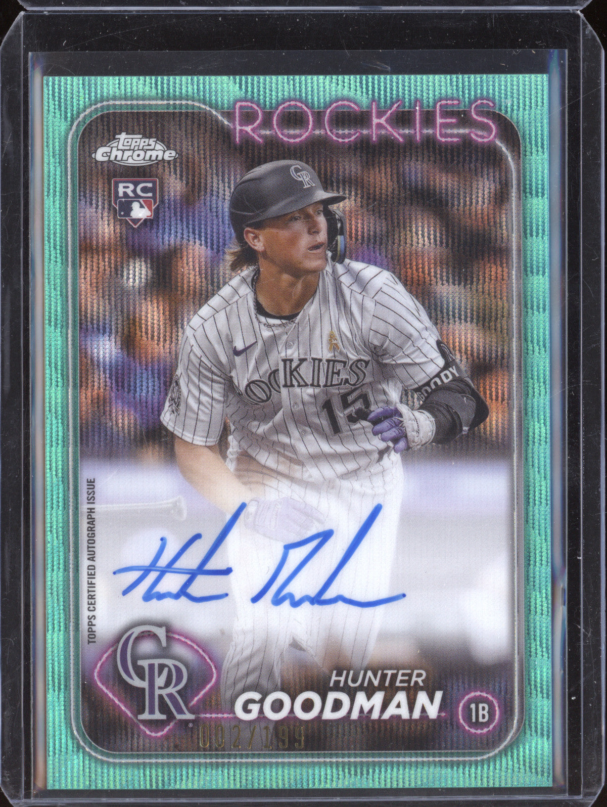 Hunter Goodman 2024 Topps Chrome RA-HG Rookie Auto Aqua Wave RC 2/199