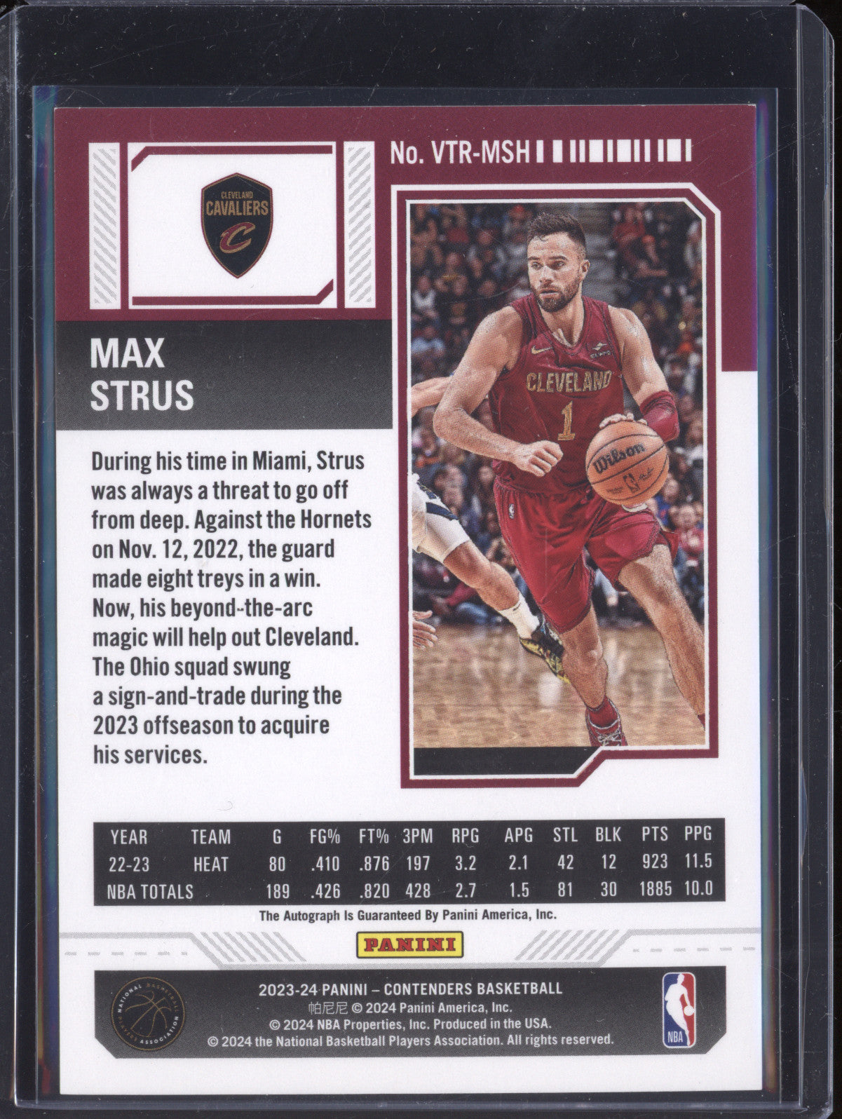 Max Strus 2023-24 Panini Contenders VTR-MSH Veteran Ticket Auto Cracked Ice 19/25