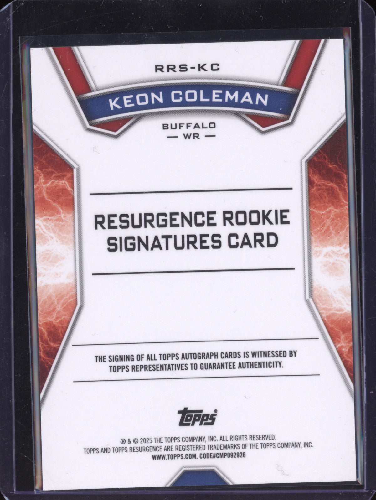 Keon Coleman 2024 Topps Resurgence RRS-KC Rookie Auto Silver Static RC