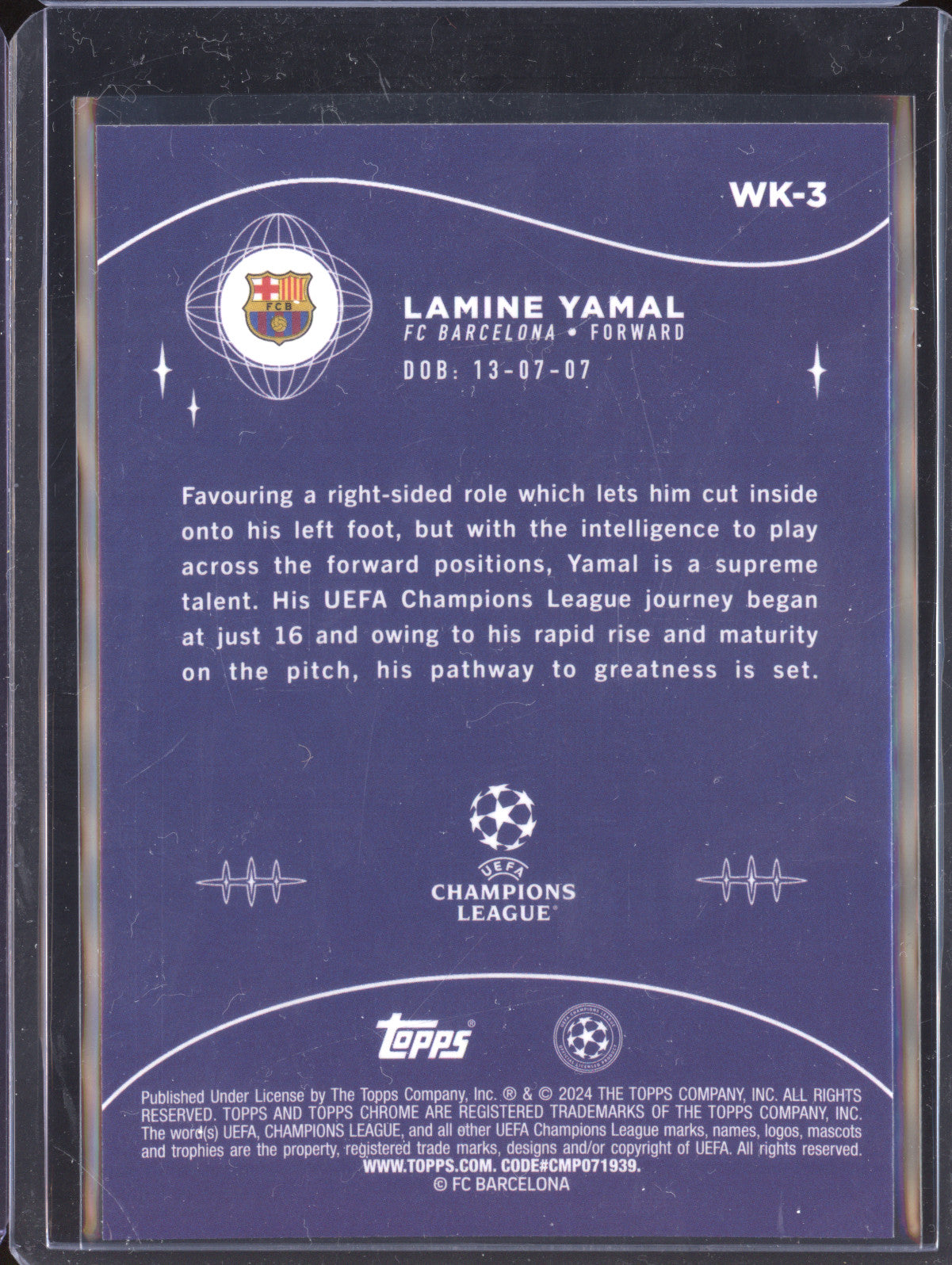Lamine Yamal 2023-24 Topps Chrome UCC WK-3 Wonderkids RC