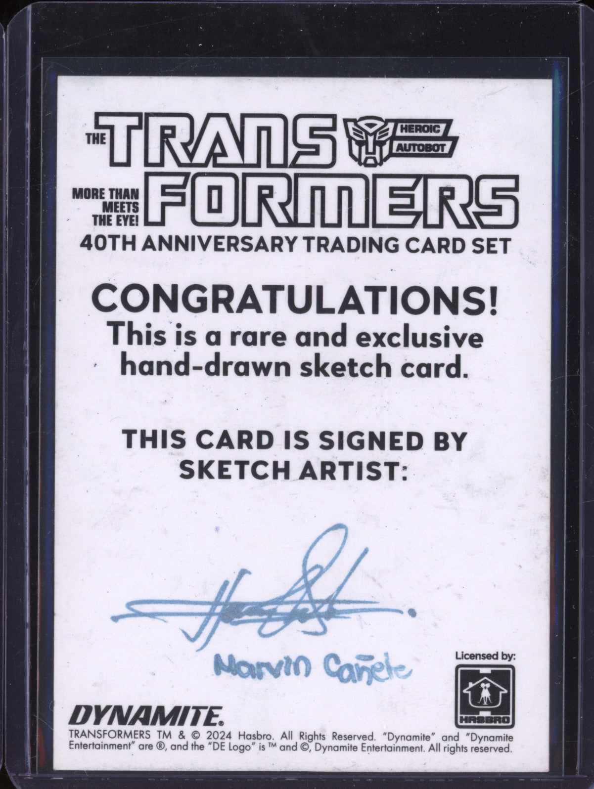 Apex Bomber 2024 Dynamite Transformers 40th Anniversary Hand Signed Sketch Card