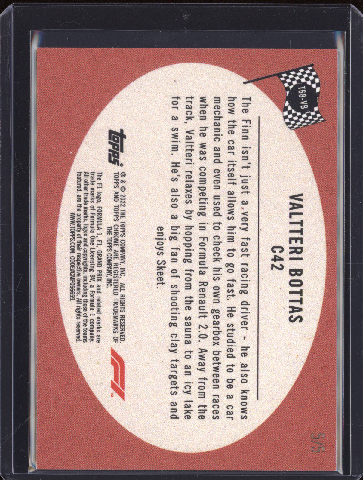 2022 Topps Chrome Formula 1 C-42 Valtteri Bottas Red 5/5