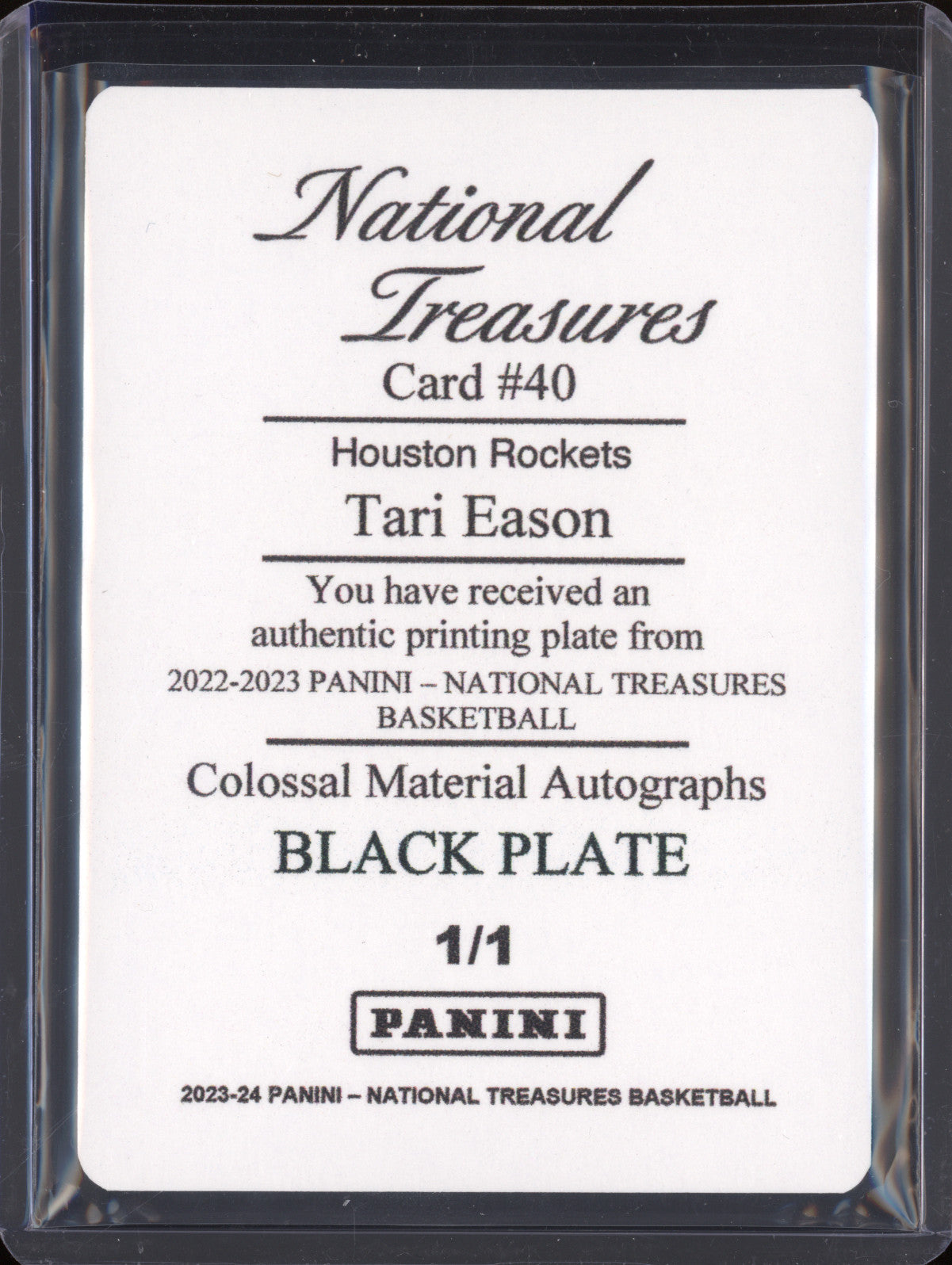 Tari Eason 2022-23 Panini NT Collosal Material Auto Black Printing Plate RC 1/1