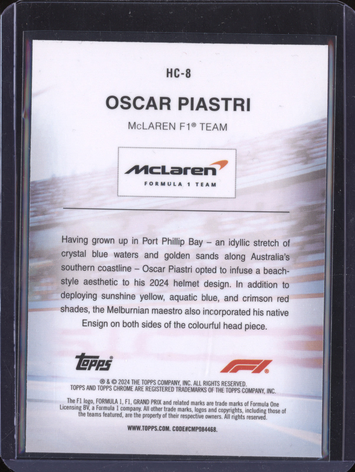 Oscar Piastri 2024 Topps Chrome HC-8 Helmet Collection