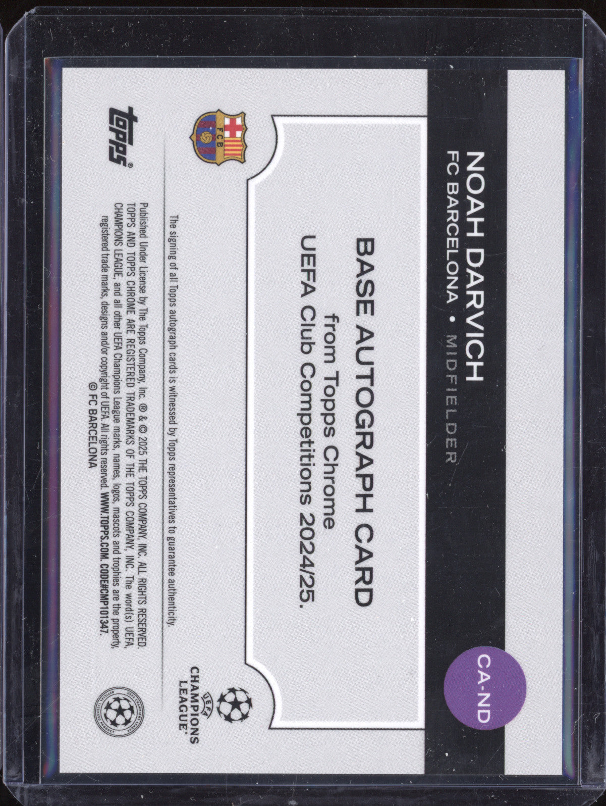 Noah Darvich 2024-25 Topps Chrome CA-ND Auto RC