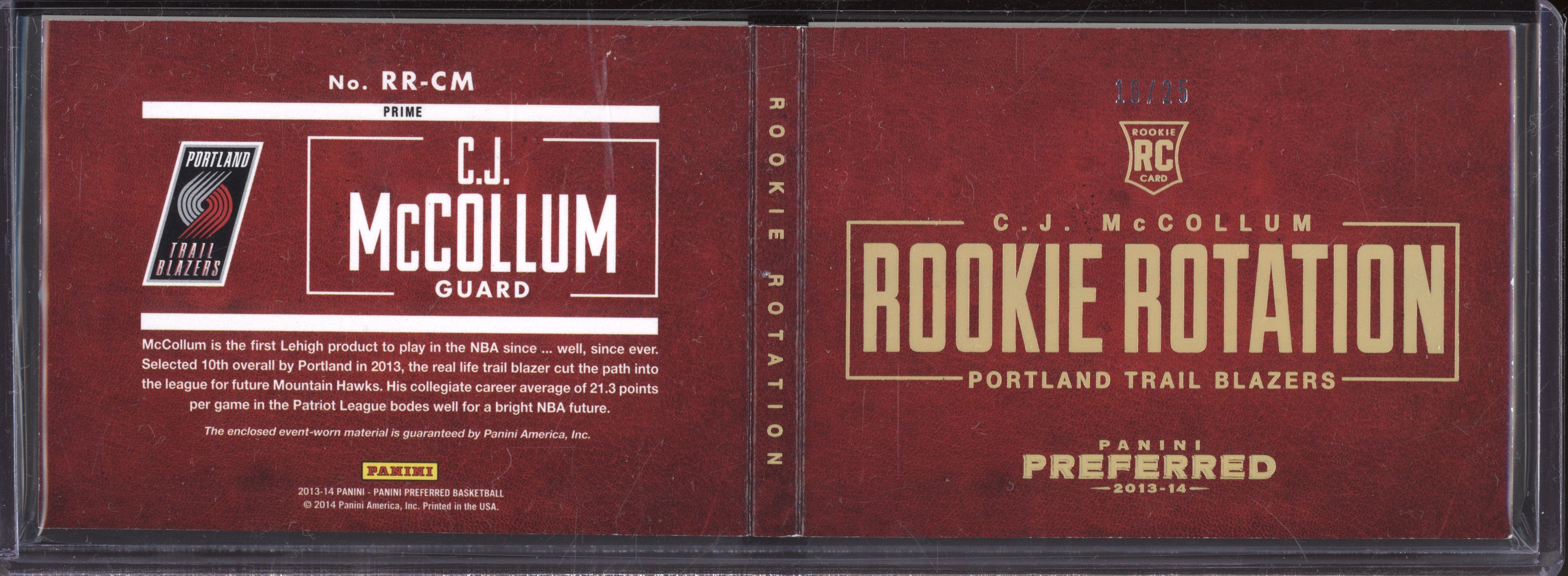 C.J. McCollum 2013-14 Panini Preferred RR-CM Rookie Rotation Booklet RC 16/25