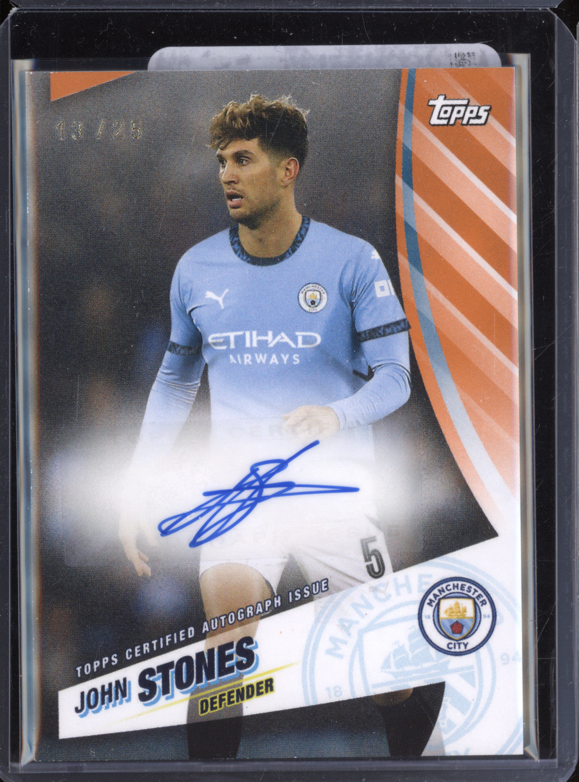 John Stones 2024-25 Topps Blue Moon Manchester City Manchester Blue Auto 13/25