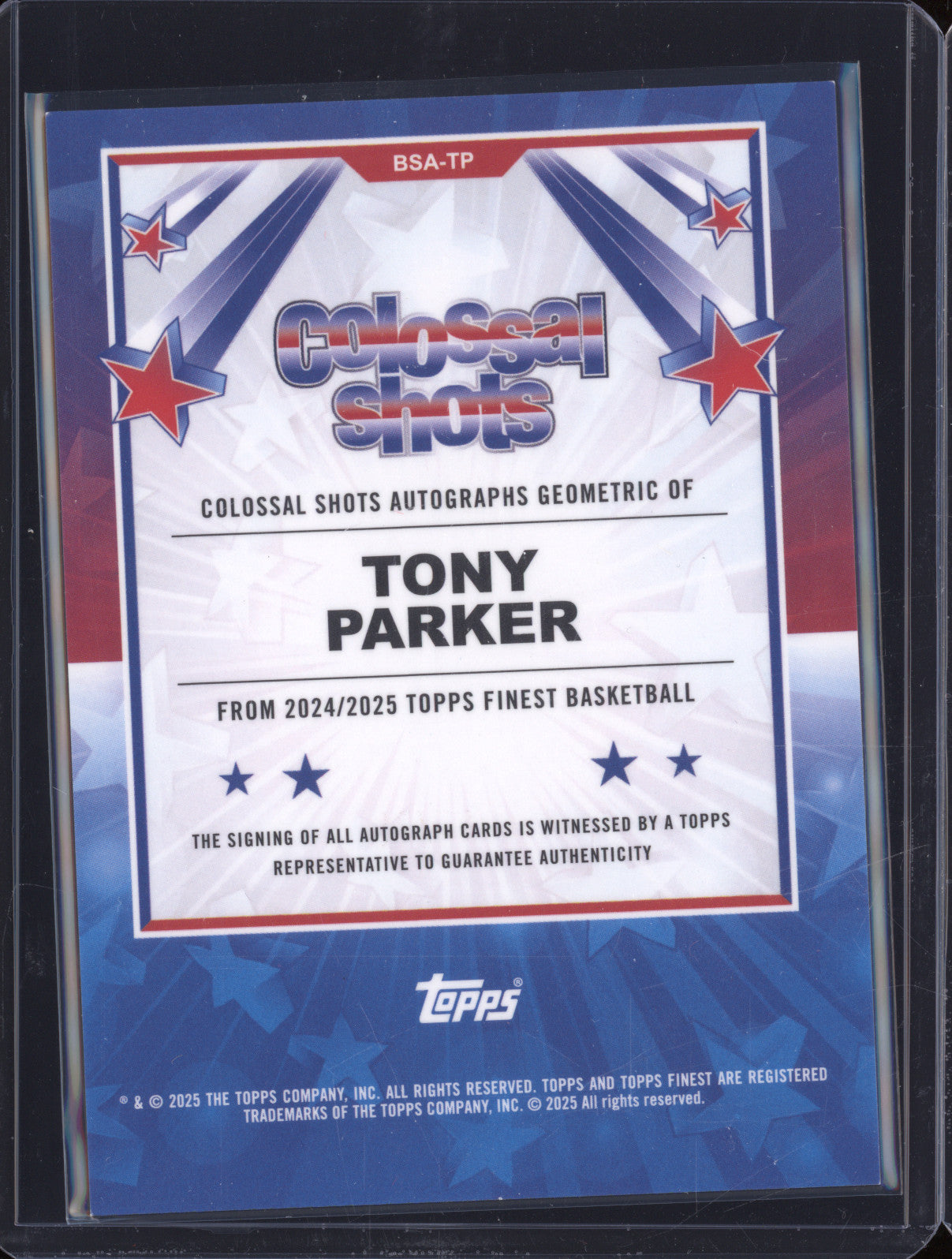 Tony Parker 2024-25 Topps Finest BSA-TP Colossal Shots Auto Green Geometric /75