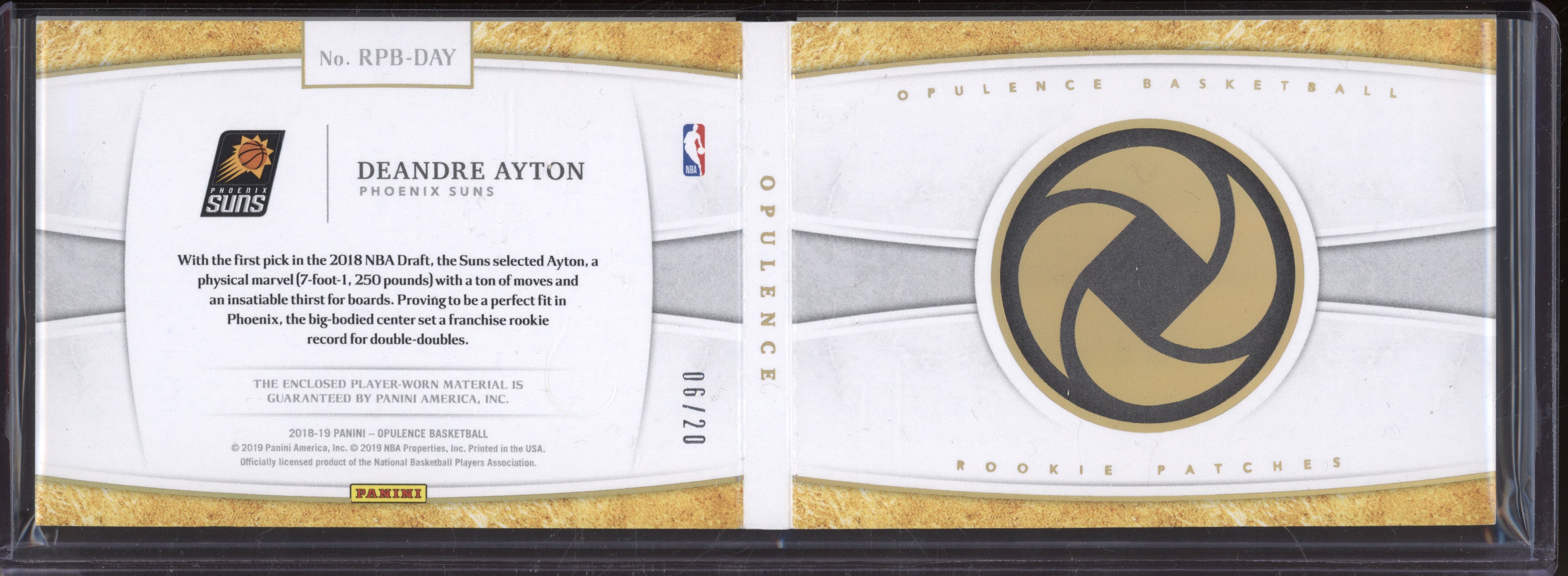 Deandre Ayton 2018-19 Panini Opulence RPB-DAY Rookie Patches Booklet RC 6/20