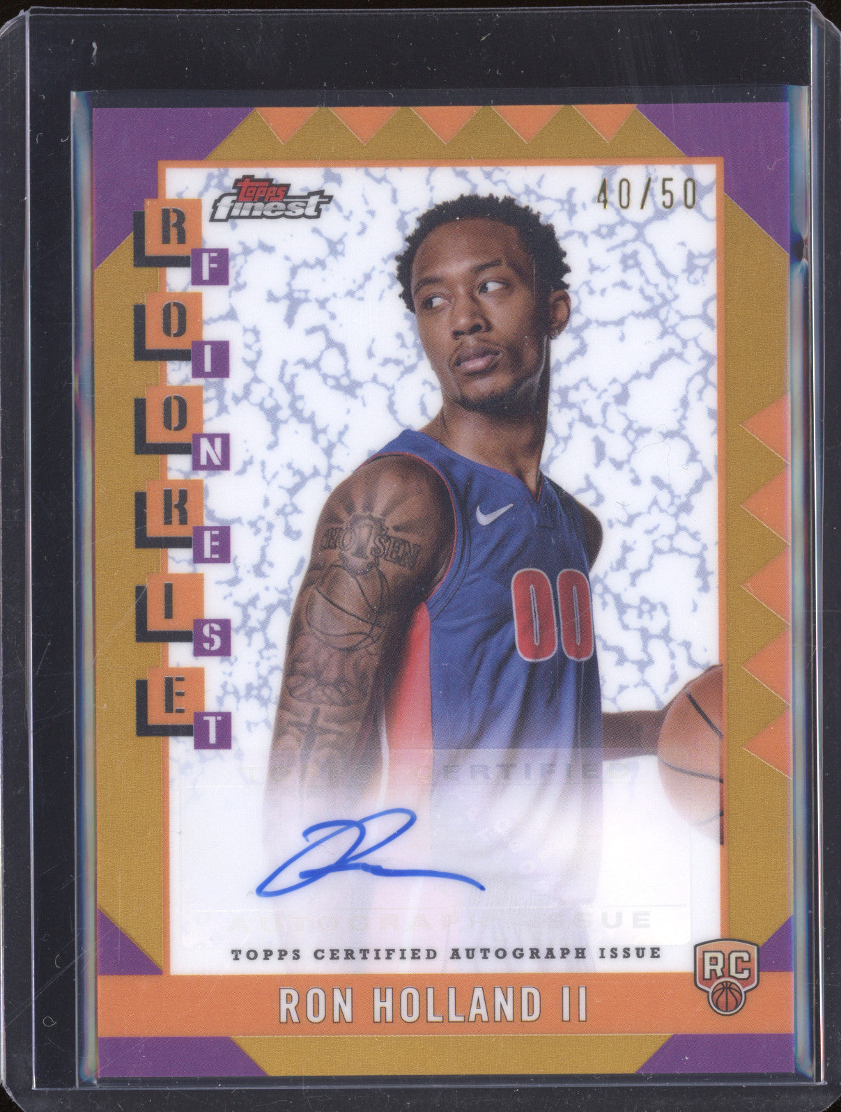 Ron Holland II 2025 Topps Finest RFA-RH Finest Rookie Auto Gold Refractor RC /50