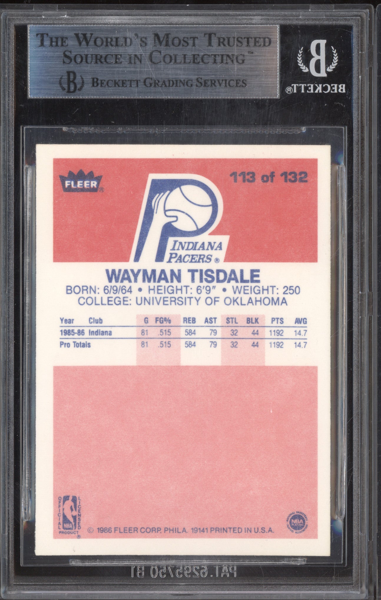 Wayman Tisdale 1986-87 Fleer 113 BGS 9