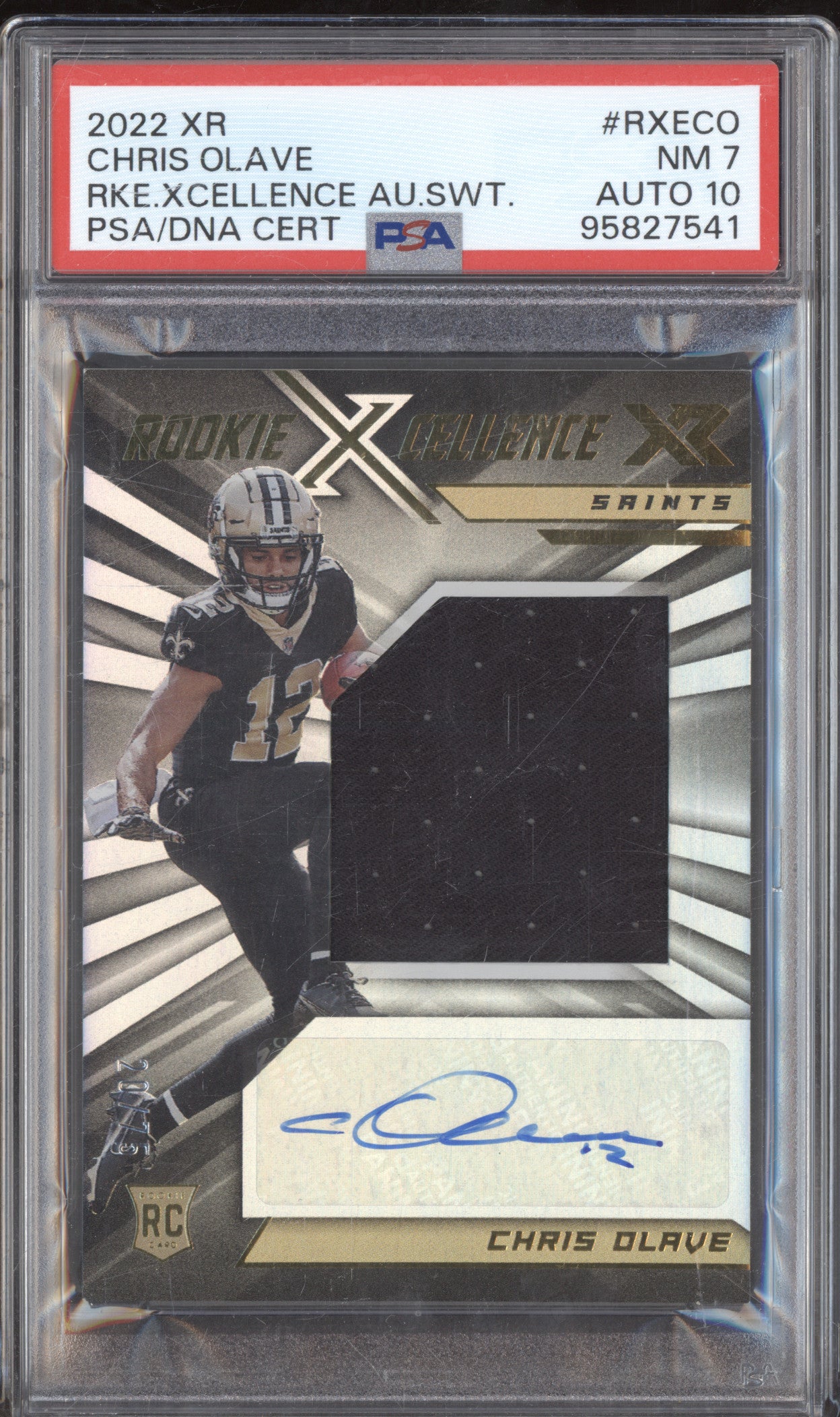 2022 Panini XR RXECO Chris Olave Rookie Xcellence Auto Swatches RC PSA 7 AUTO 10