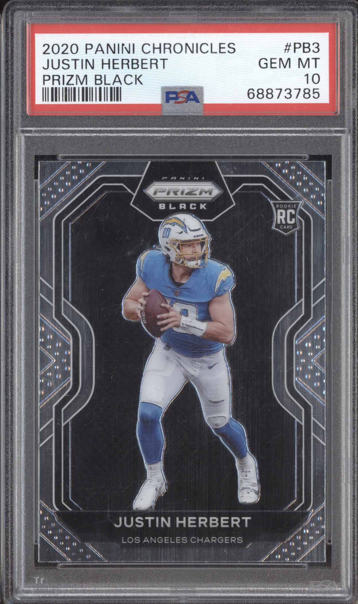 2020 Panini Chronicles Football PB3 Justin Herbert Prizm Black RC PSA 10