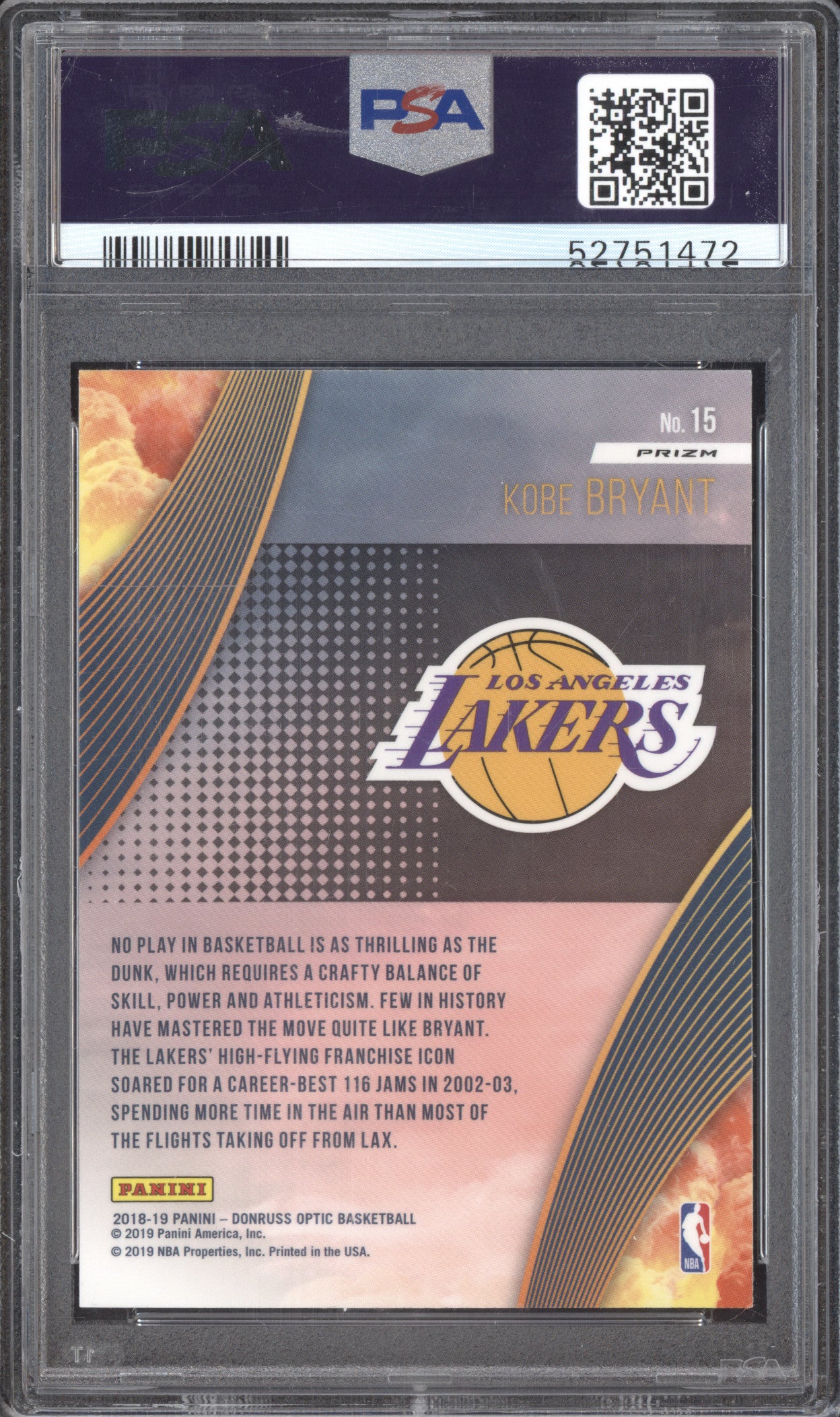 Kobe Bryant 2018-19 Panini Donruss Optic All Clear for Takeoff Fast Break PSA 9