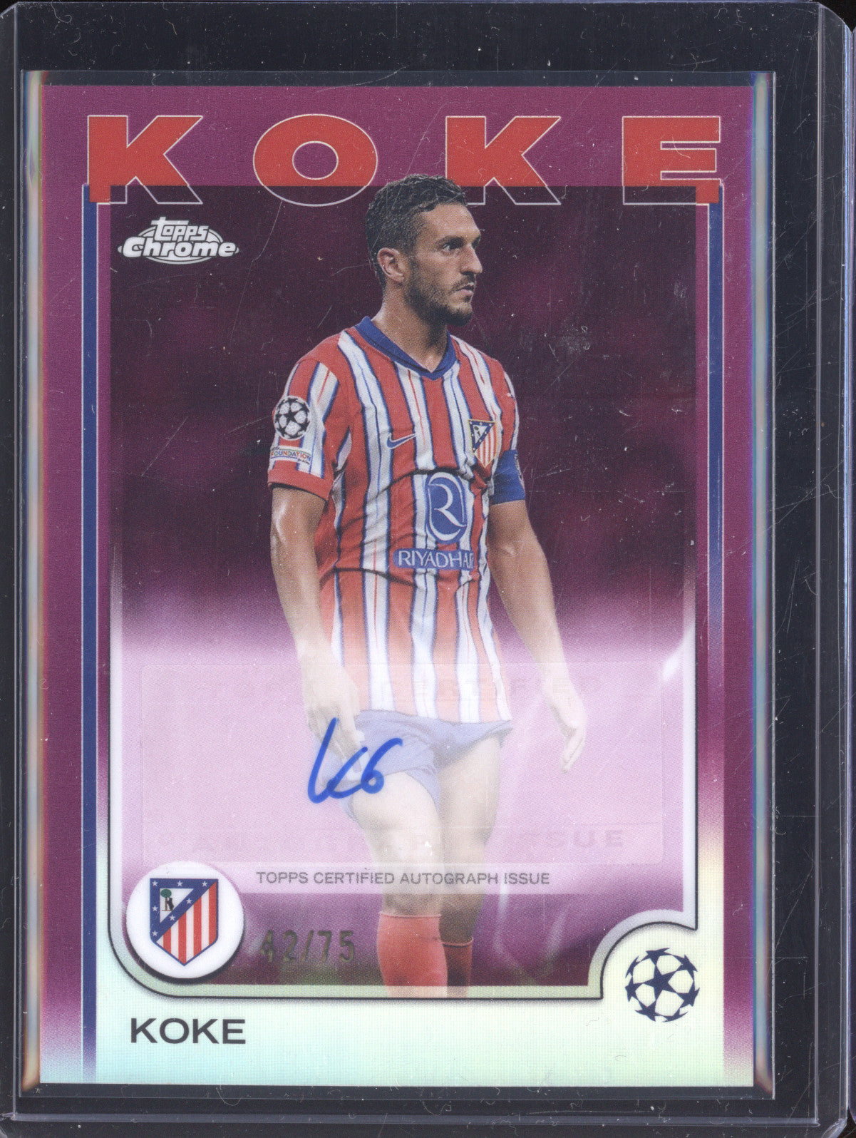Koke 2024-25 Topps Chrome CA-KO Purple Refractor Auto 42/75