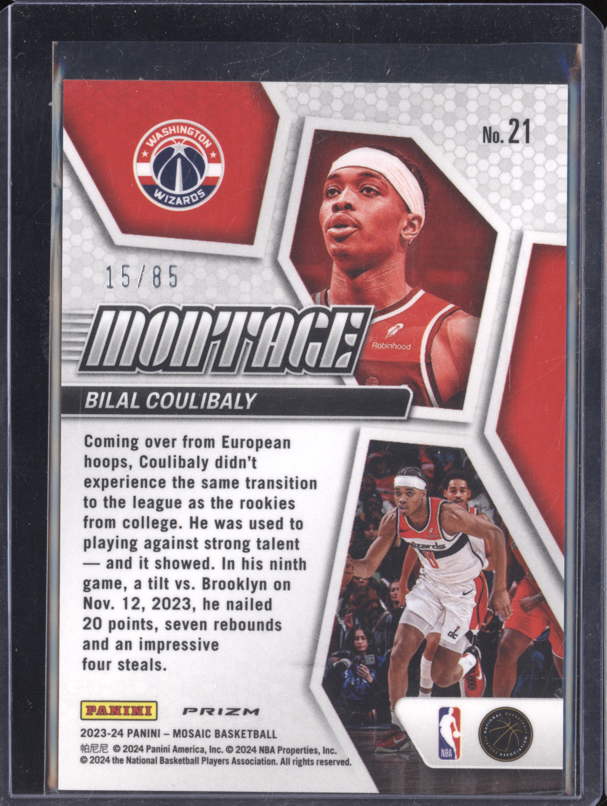 Bilal Coulibaly 2023-24 Panini Mosaic 21 Montage Blue Fast Break RC 15/85