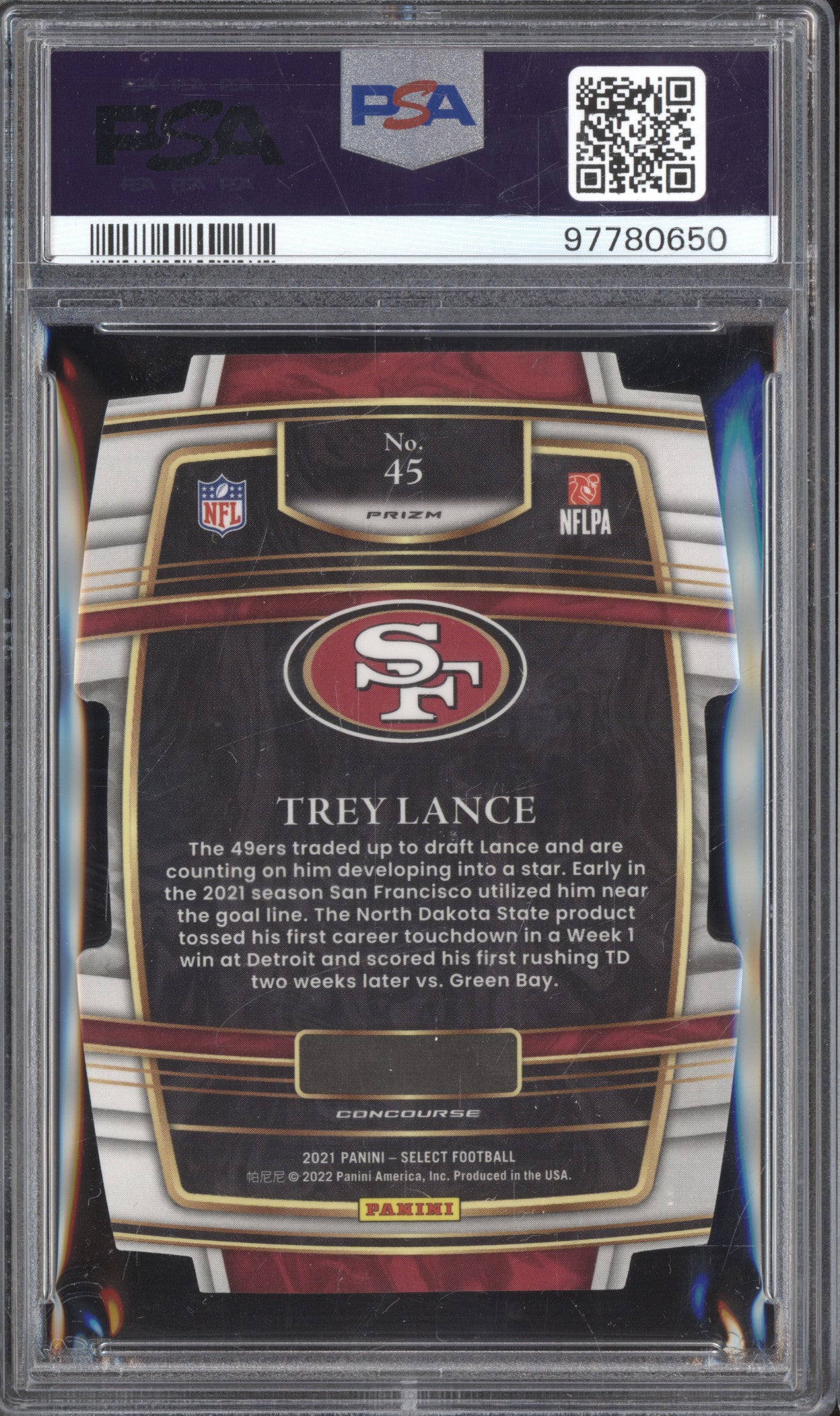 Trey Lance 2021 Panini Select 45 Die-Cut Zebra RC PSA 9