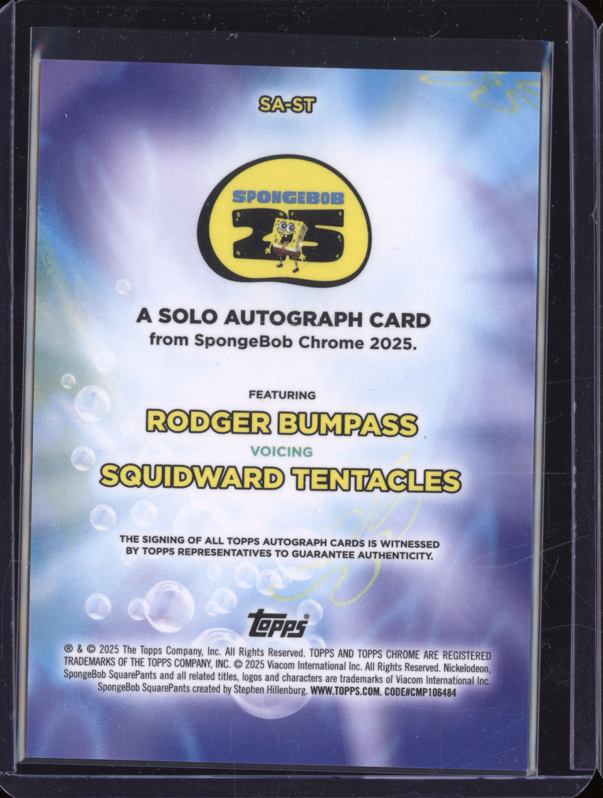 2025 Topps Chrome SpongeBob SquarePants Squidward Auto SA-ST Rodger Bumpass