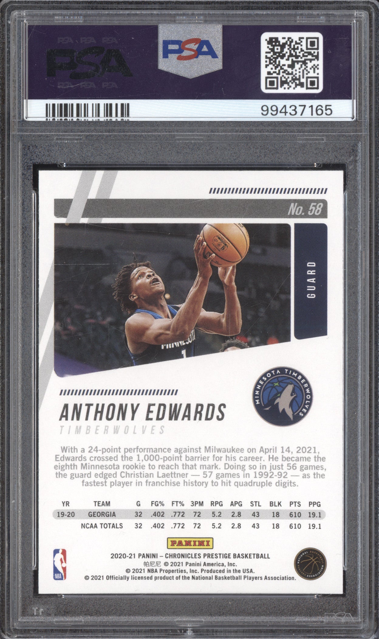 Anthony Edwards 2020-21 Panini Chronicles 58 Asia RC PSA 9
