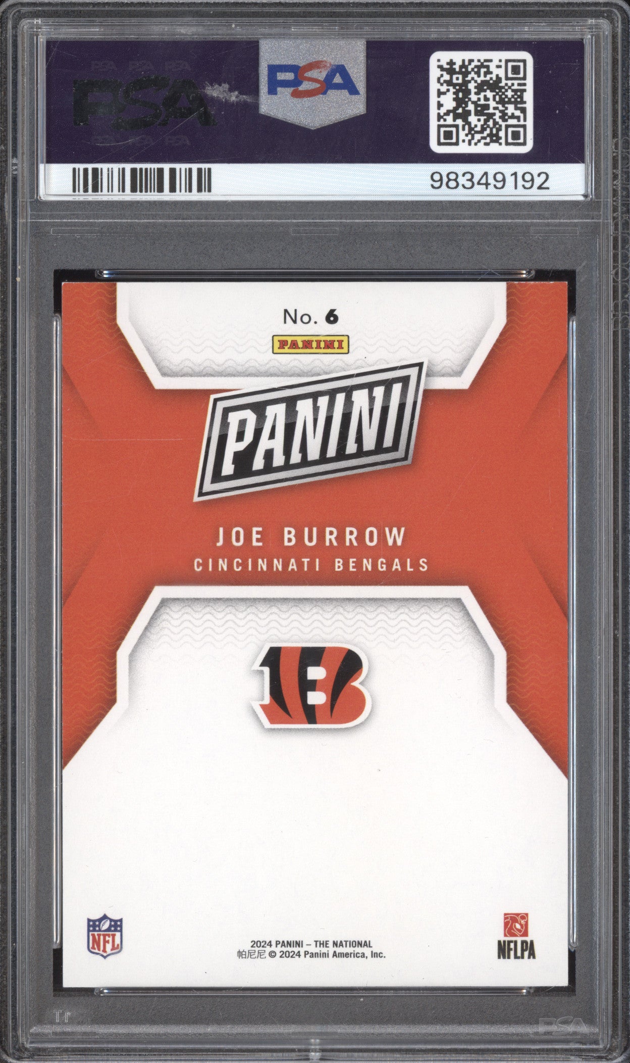 Joe Burrow 2024 Panini NSCC Silver Pack 6 Gold 9/10 PSA 9