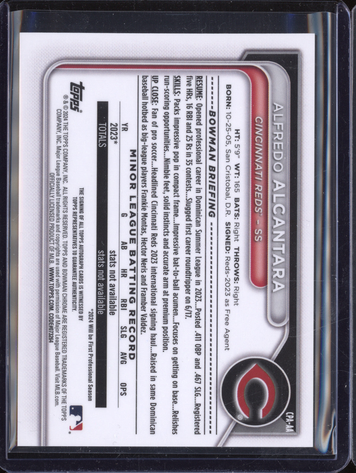 Alfredo Alcantara 2024 Bowman Chrome CPA-AA Chrome Prospect Auto RC