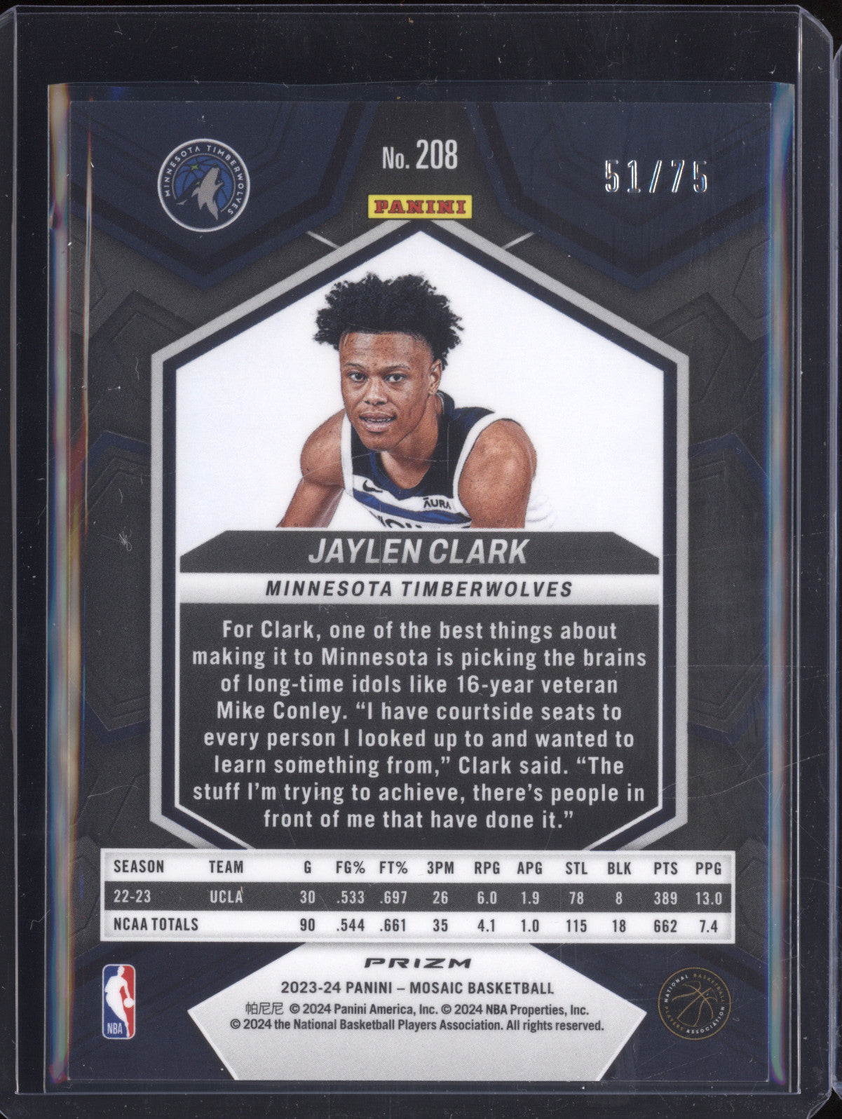 Jaylen Clark 2023-24 Panini Mosaic 208 International Red 51/75