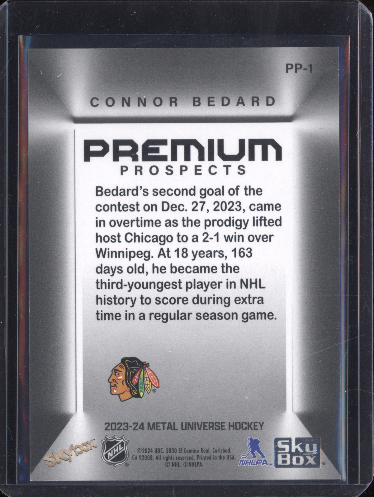 Connor Bedard 2023-24 SkyBox Metal Universe PP-1 Premium Prospects RC