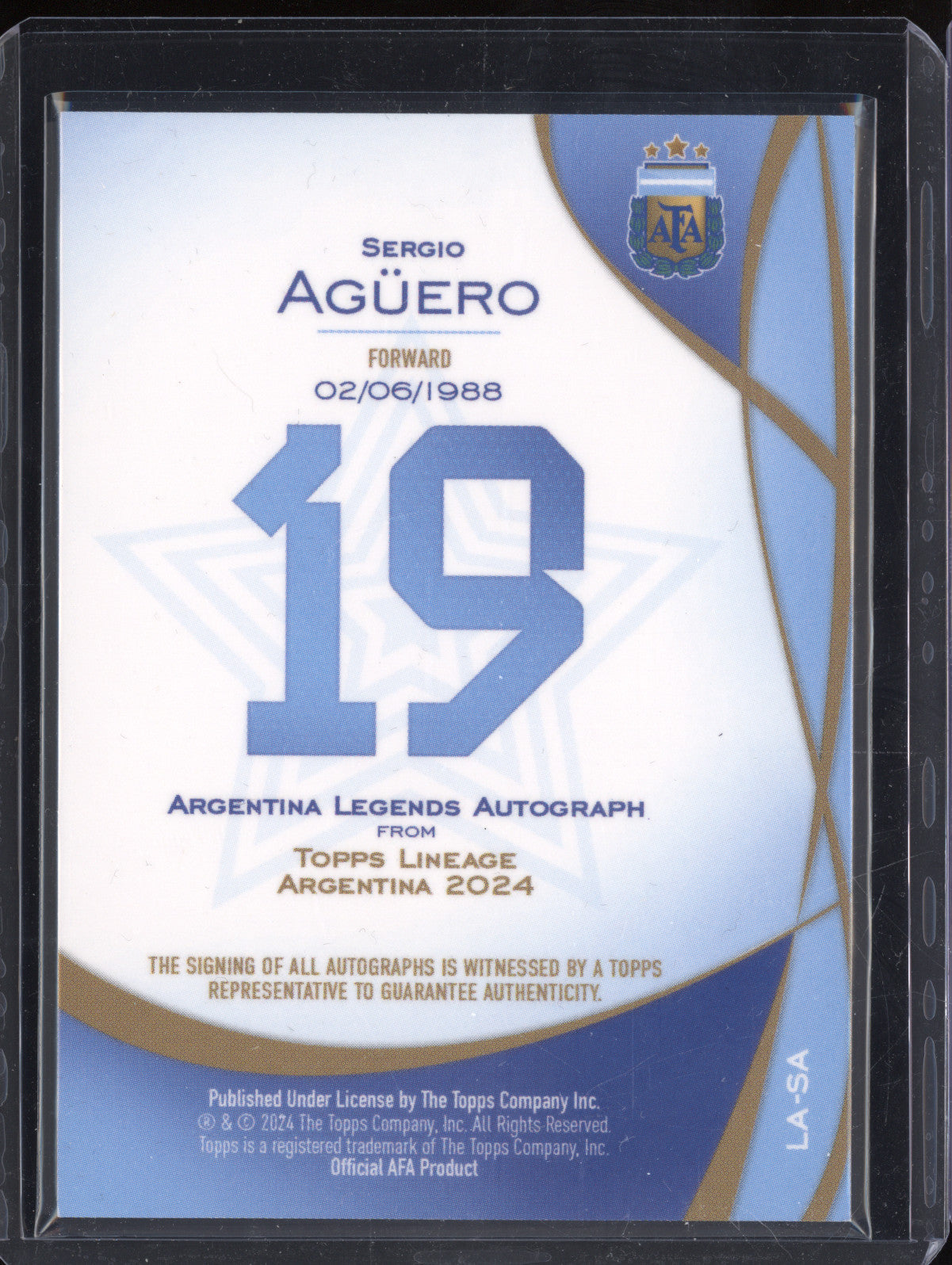 Sergio Aguero 2024 Topps Lineage Argentina LA-SA Legends Auto Purple 11/15