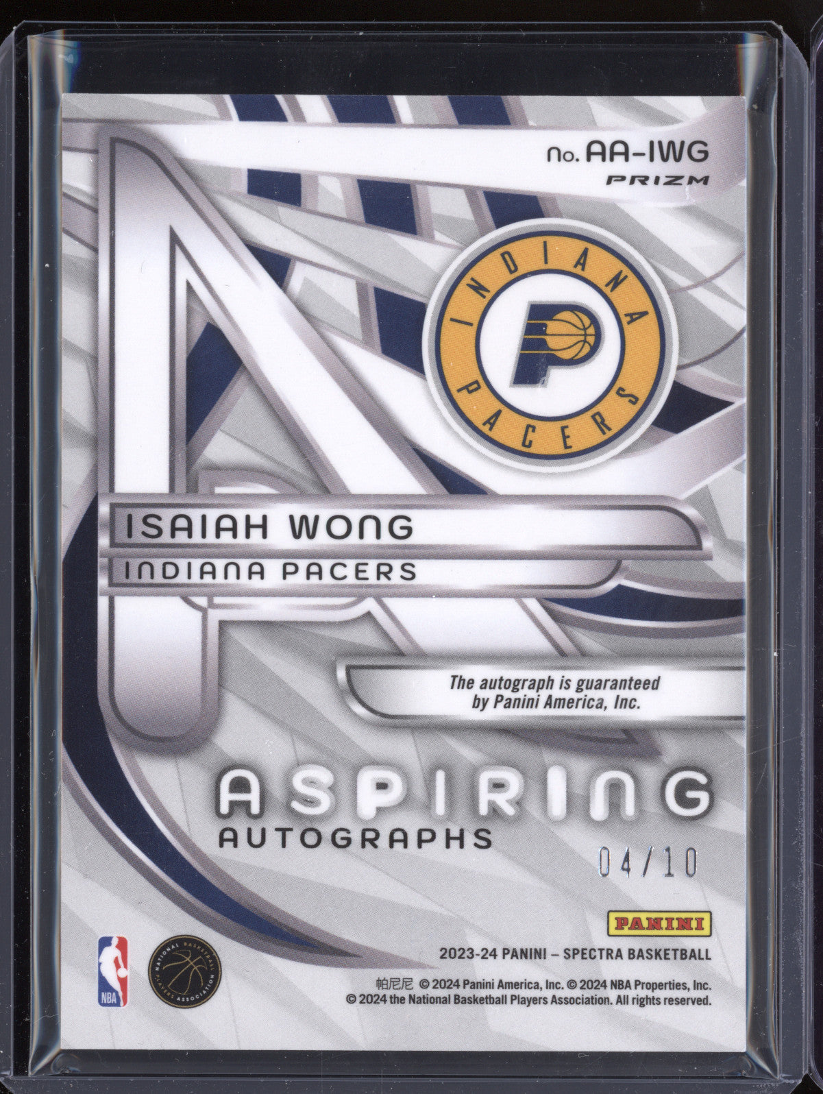 Isaiah Wong 2023-24 Panini Spectra Aspiring Auto Black RC 4/10