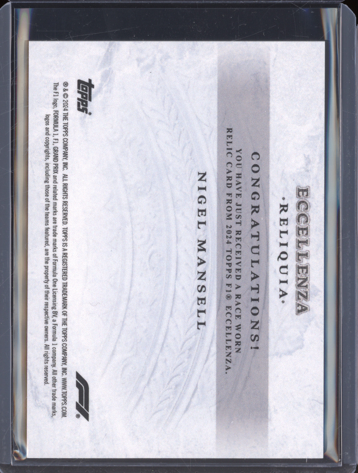 2024 Topps Formula 1 Eccellenza Reliquia Nigel Mansell Race Worn Suit