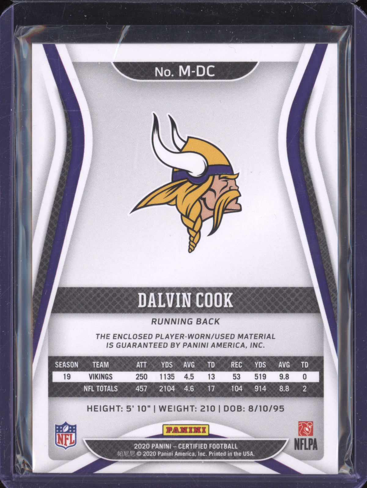 Dalvin Cook 2020 Panini Certified M-DC Materials Gold 41/50