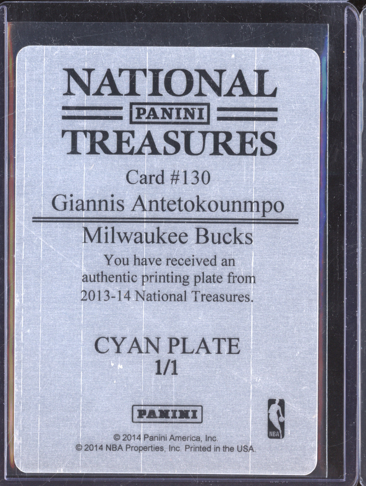 Giannis Antetokounmpo 2013-14 Panini National Treasures Printing Plate Cyan RC 1/1