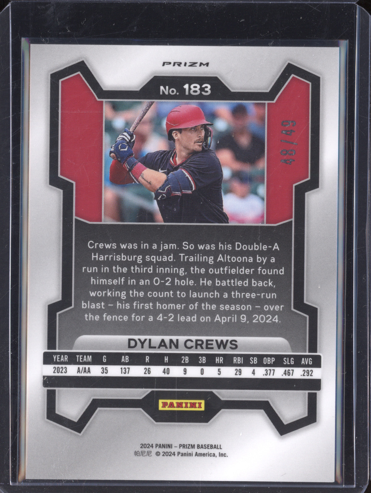 Dylan Crews 2024 Panini Prizm 183 Orange Wave 48/49
