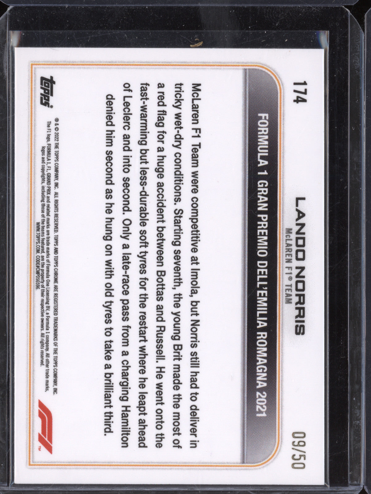 Lando Norris 2022 Topps Chrome 174 Checkered Flag Gold X-fractor 9/50