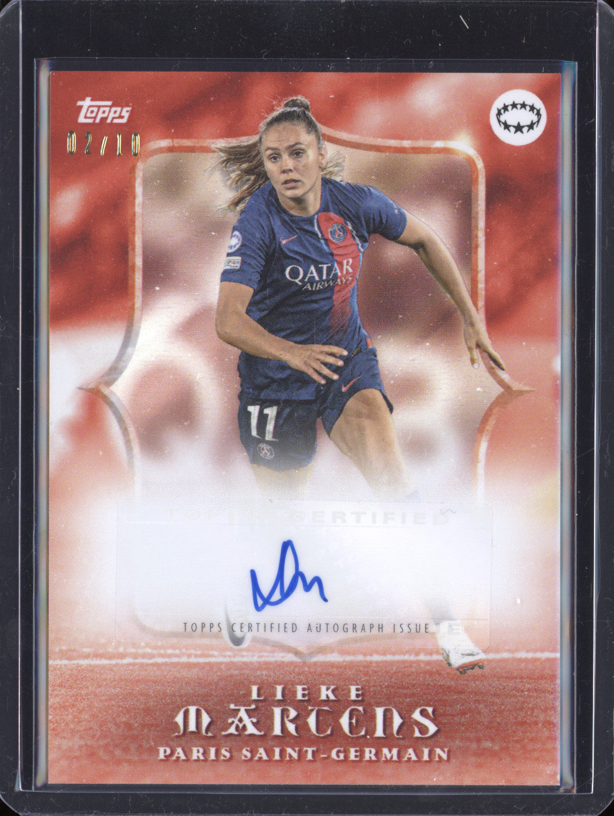 Lieke Martens 2023-24 Topps Aitana Bonmati Estrellas de la UWCL Auto Red 2/10