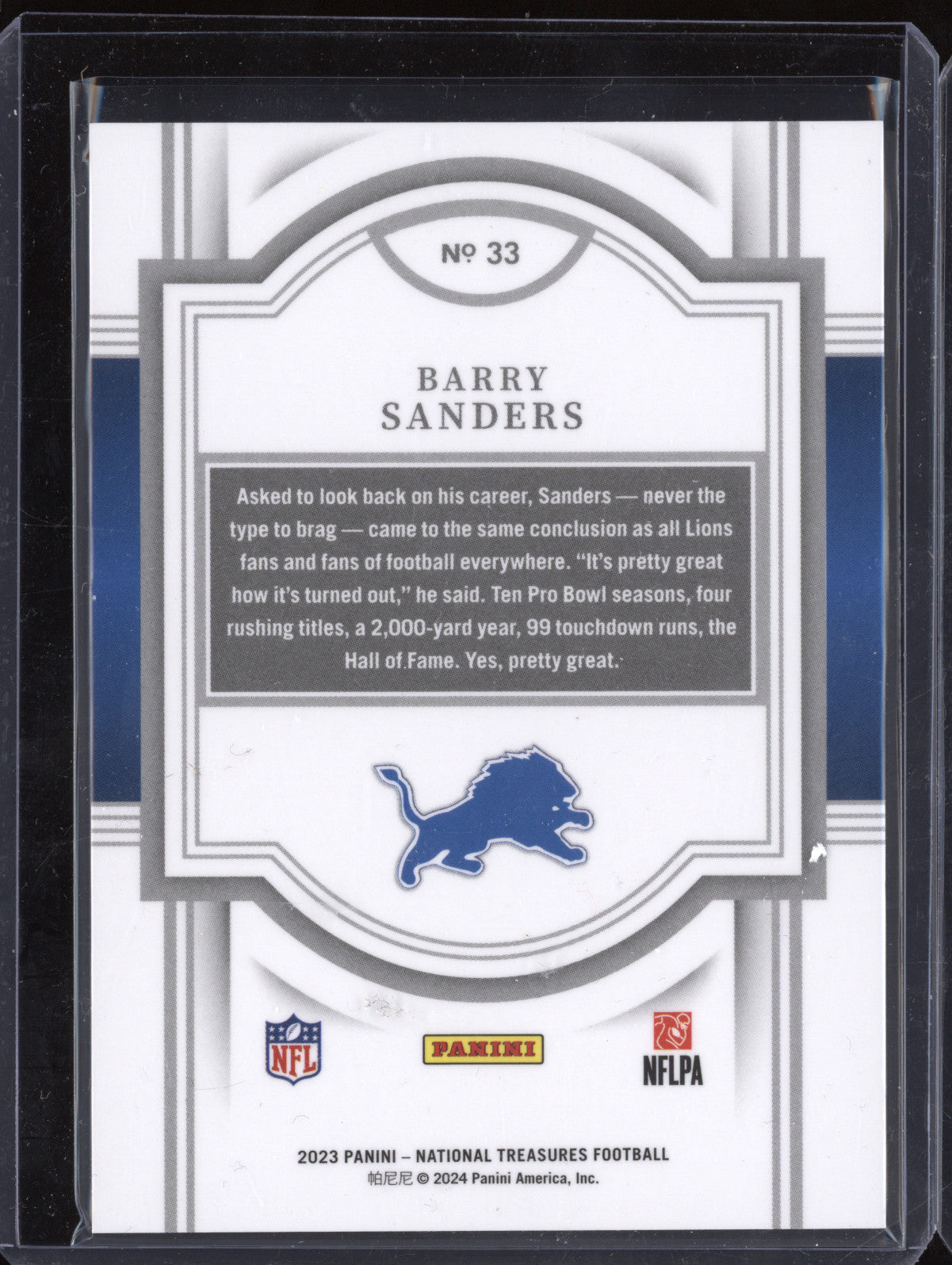 Barry Sanders 2023 Panini National Treasures 33 Purple 46/99