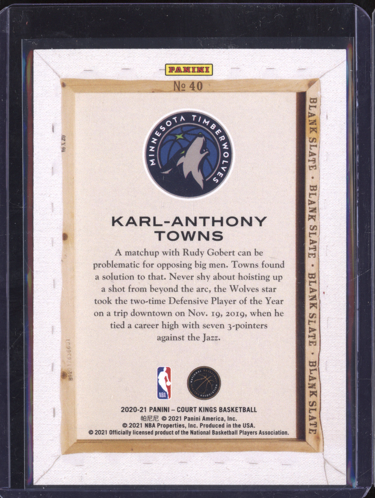 Karl-Anthony Towns 2020-21 Panini Court Kings 40 Blank Slate