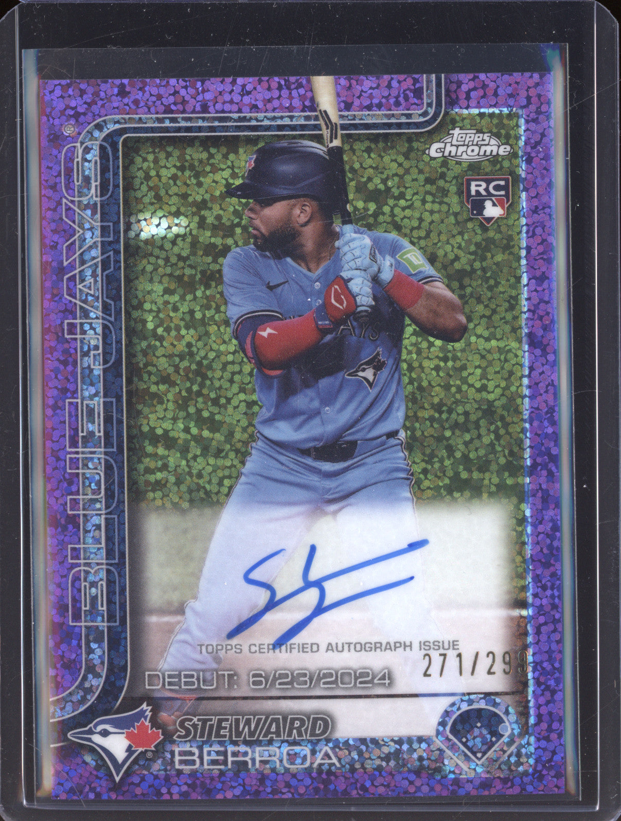 Steward Berroa 2025 Topps Chrome Update CRDA-SB Purple Speckle RC Auto /299
