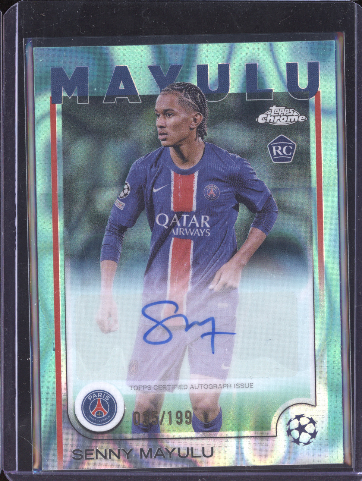 Senny Mayulu 2024-25 Topps Chrome CA-SM Aqua Lava Refractor Auto RC 35/199