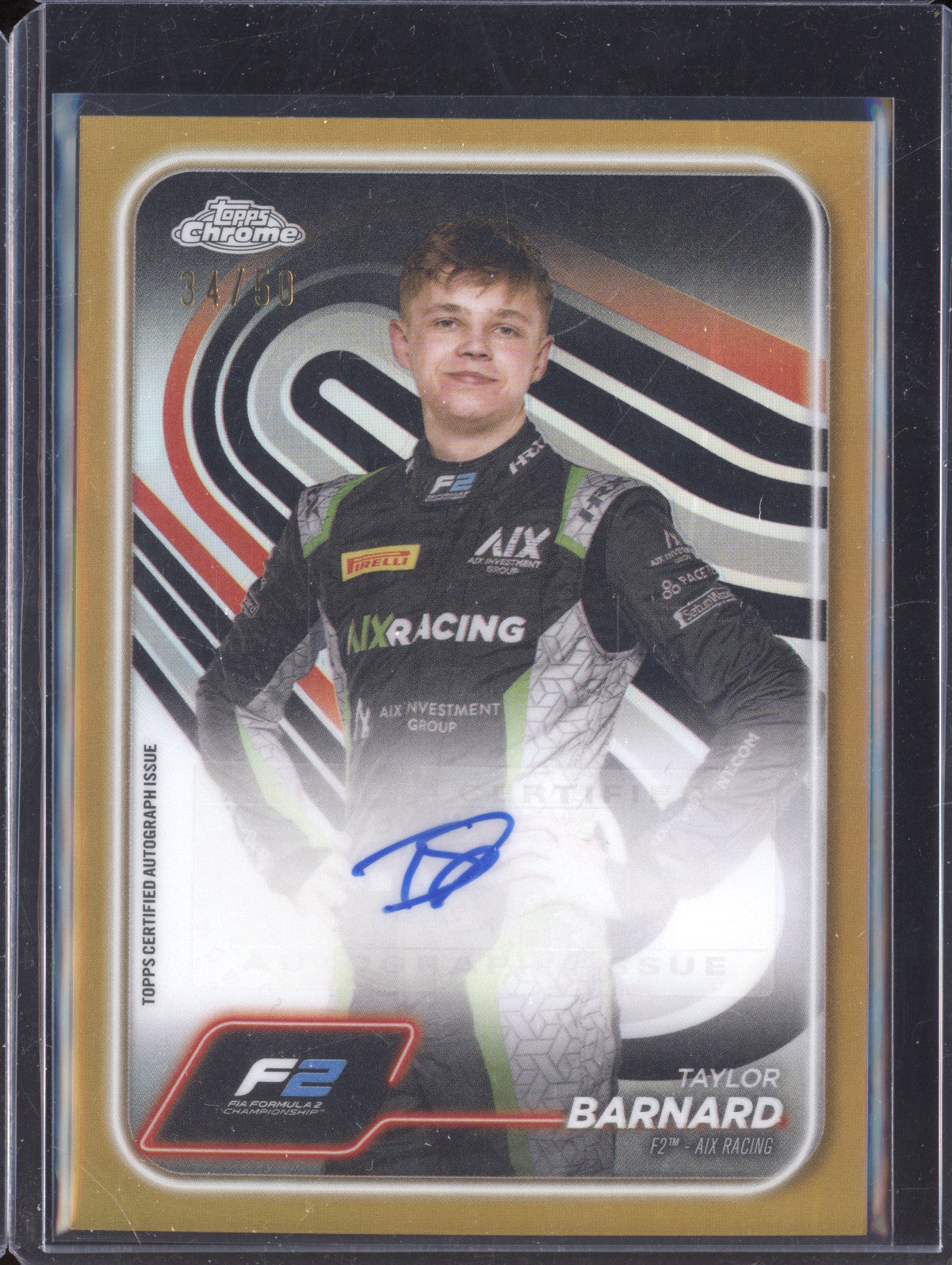 Taylor Barnard 2024 Topps Chrome F1 CAC-BAR Chrome Auto Gold 34/50