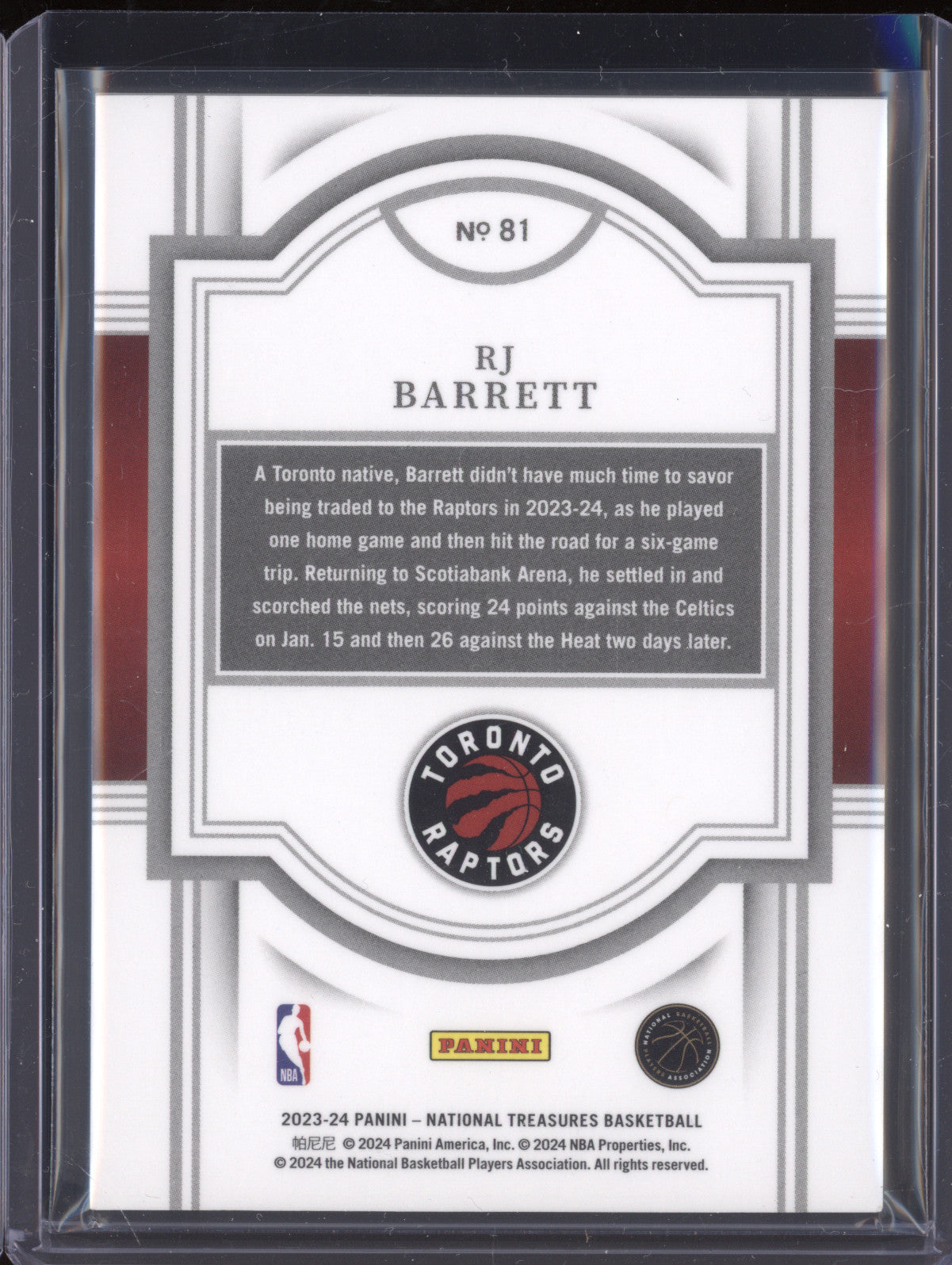RJ Barrett 2023-24 Panini National Treasures 81 International Red 2/8