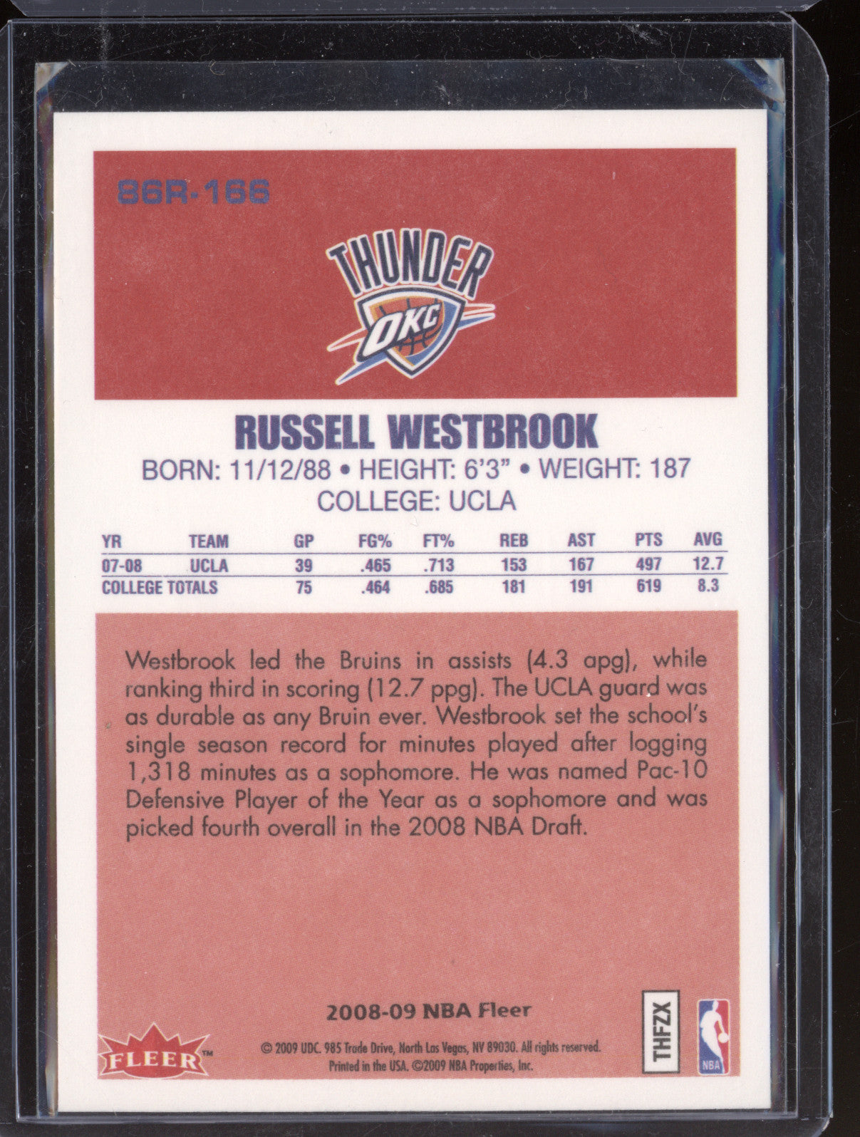 Russell Westbrook 2008-09 Fleer 86R-166 RC