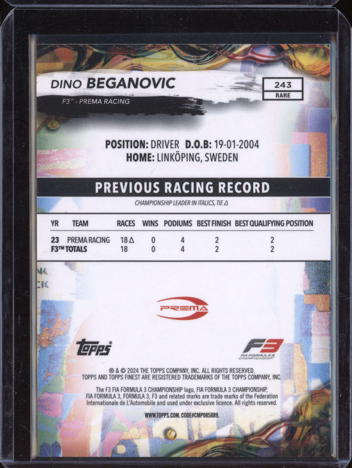 Dino Beganovic 2024 Topps Finest 243 Rare Gold Refractor 15/20