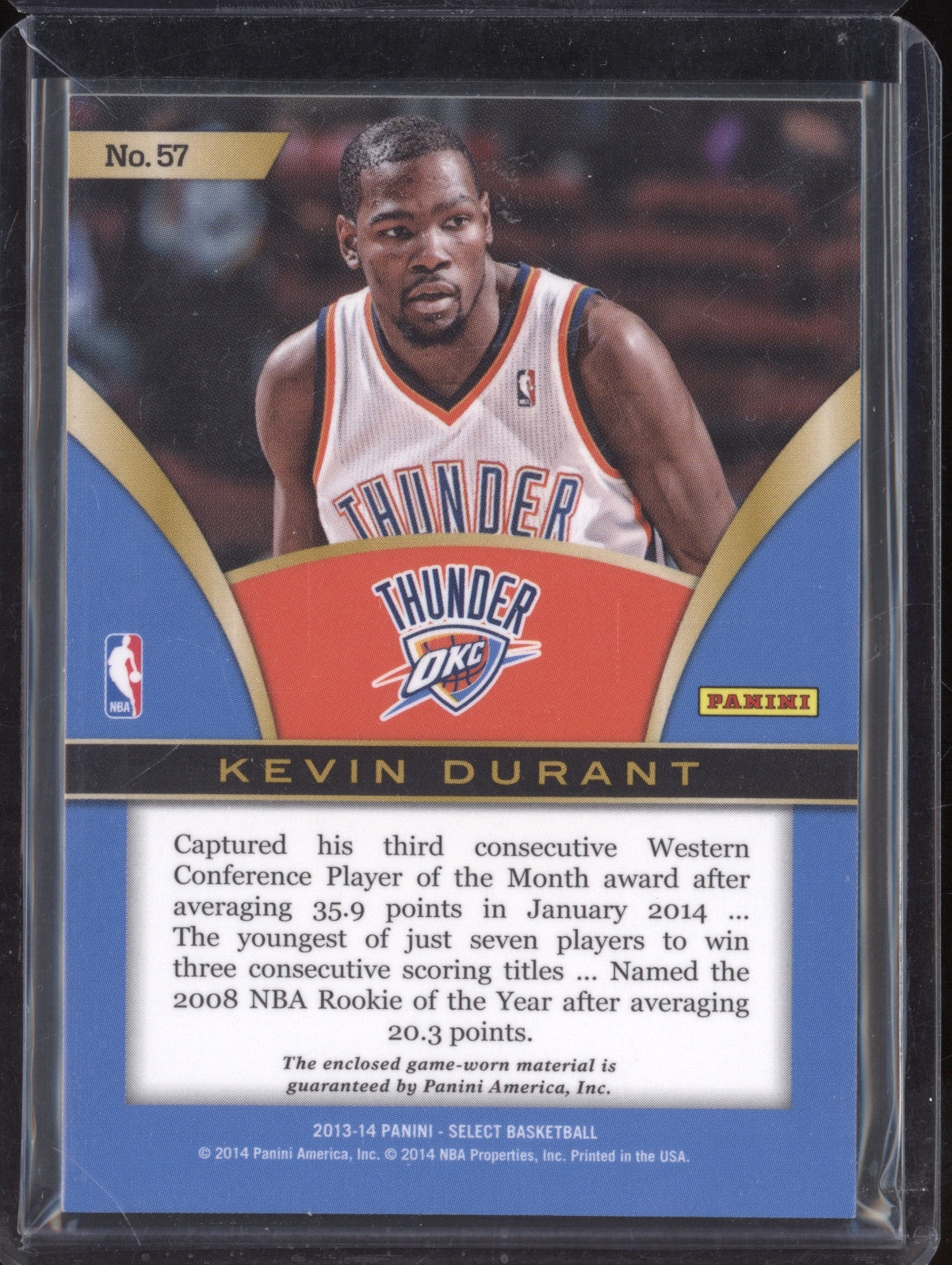 Kevin Durant 2013-14 Panini Select 57 Select Swatches