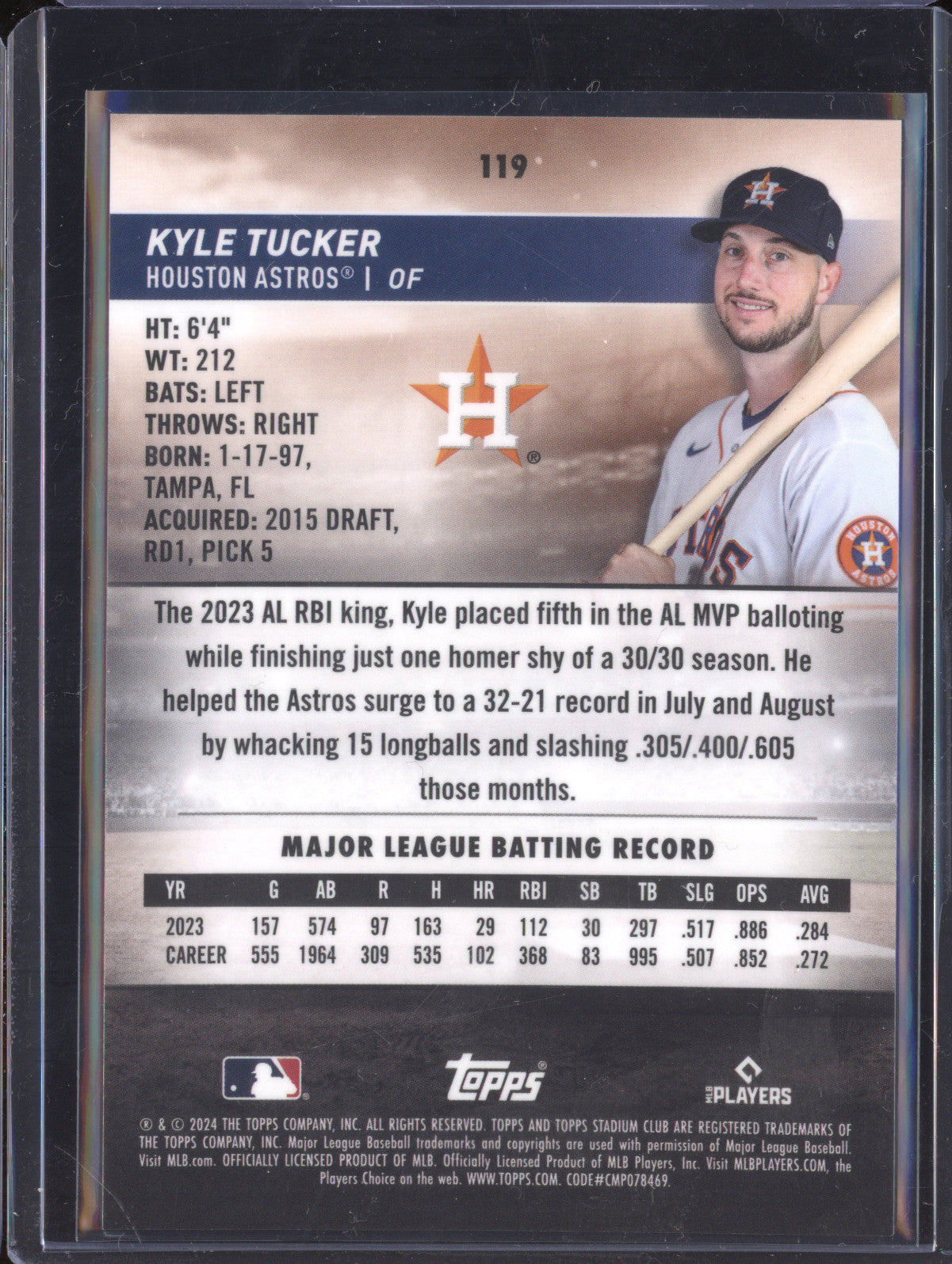 Kyle Tucker 2024 Topps Stadium Club 119 Chrome Pearl White 15/30